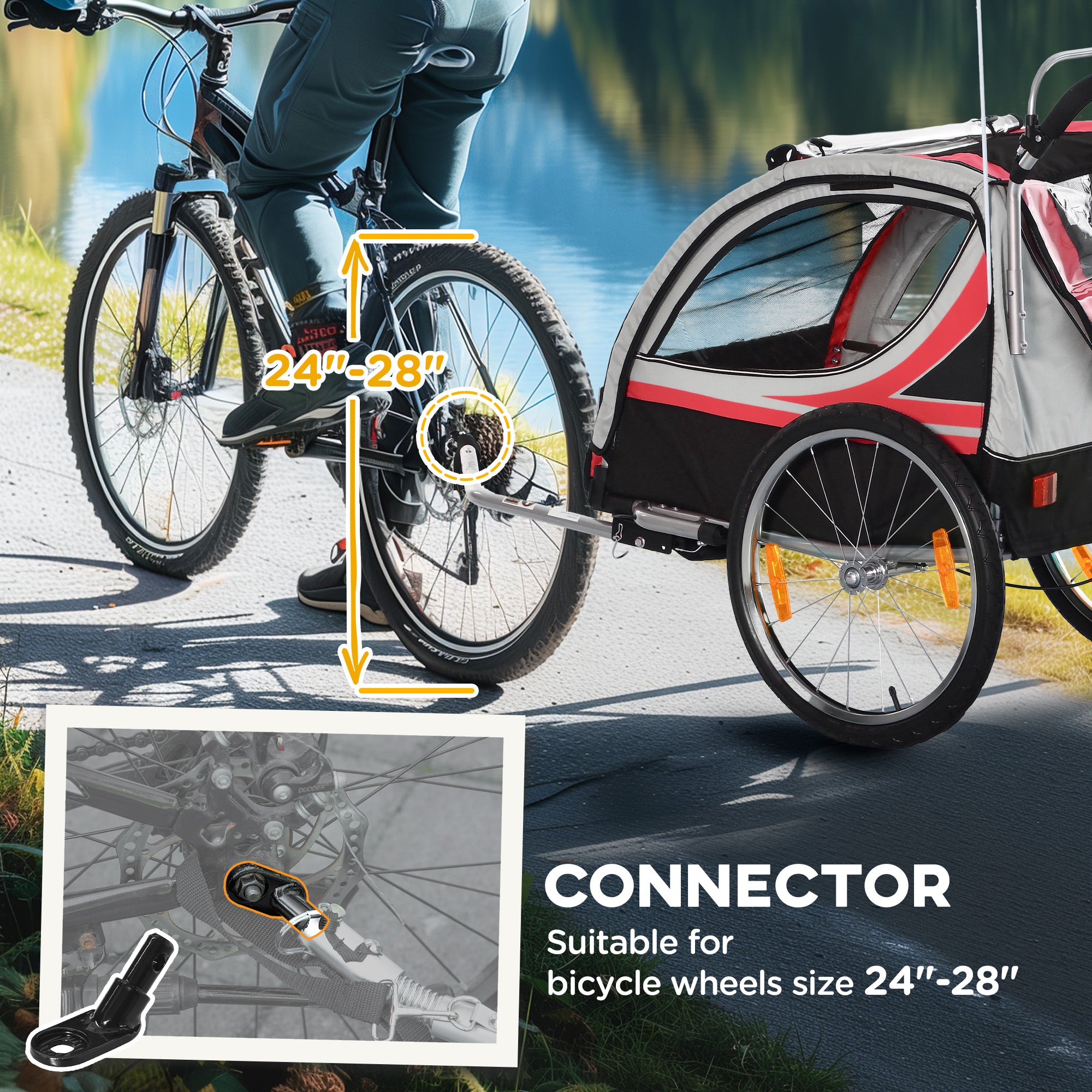 2-in-1 Walk/Ride Child Baby Bike Trailer for Kids 2 Seater, High-Visibility Bike Stroller for Toddler Wagon, Weather-Strong Double Bicycle Trailer Accessory, Red