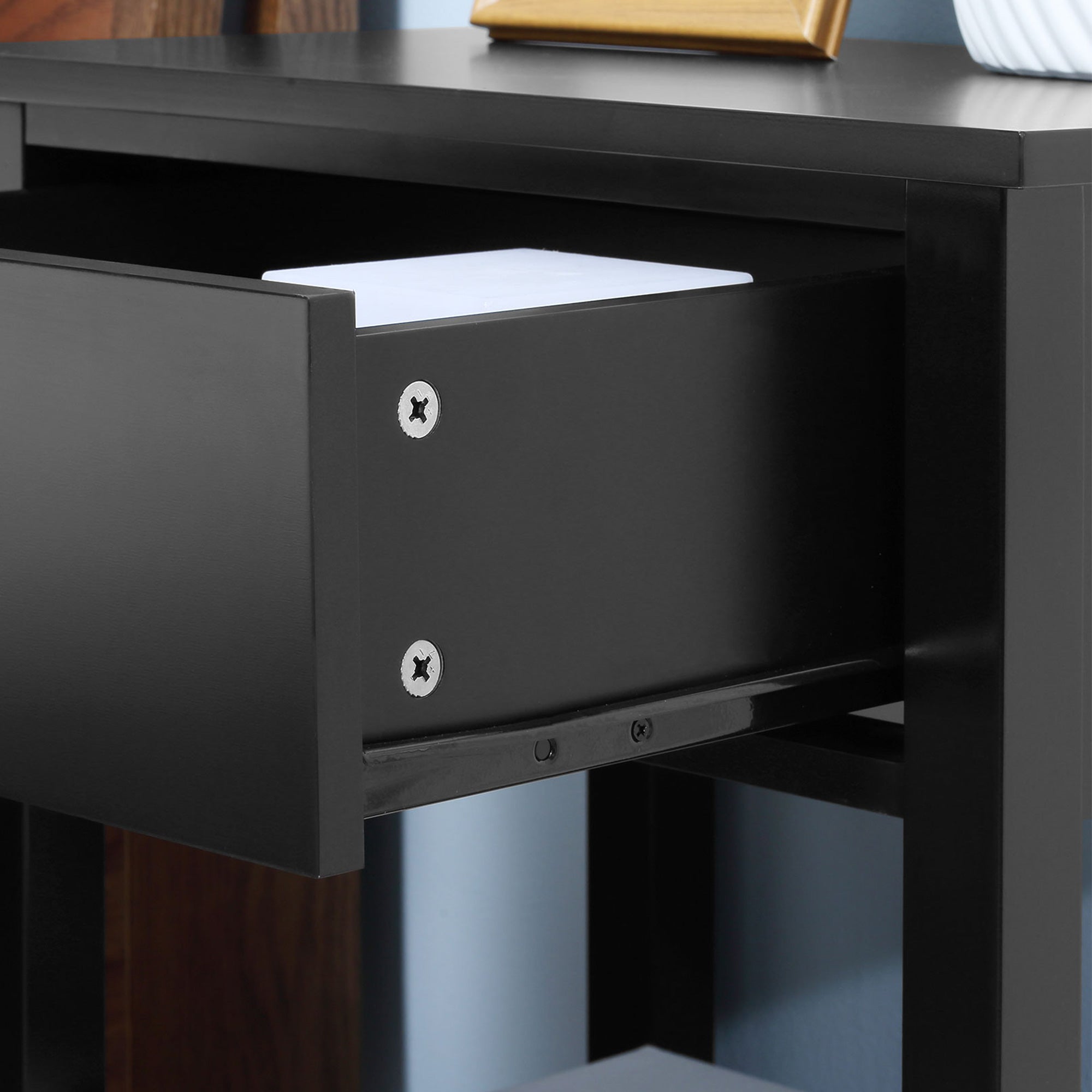 Modern Side Table for Living Room, End Table, 2-tier Side Table with Drawer and Storage Shelf, Black