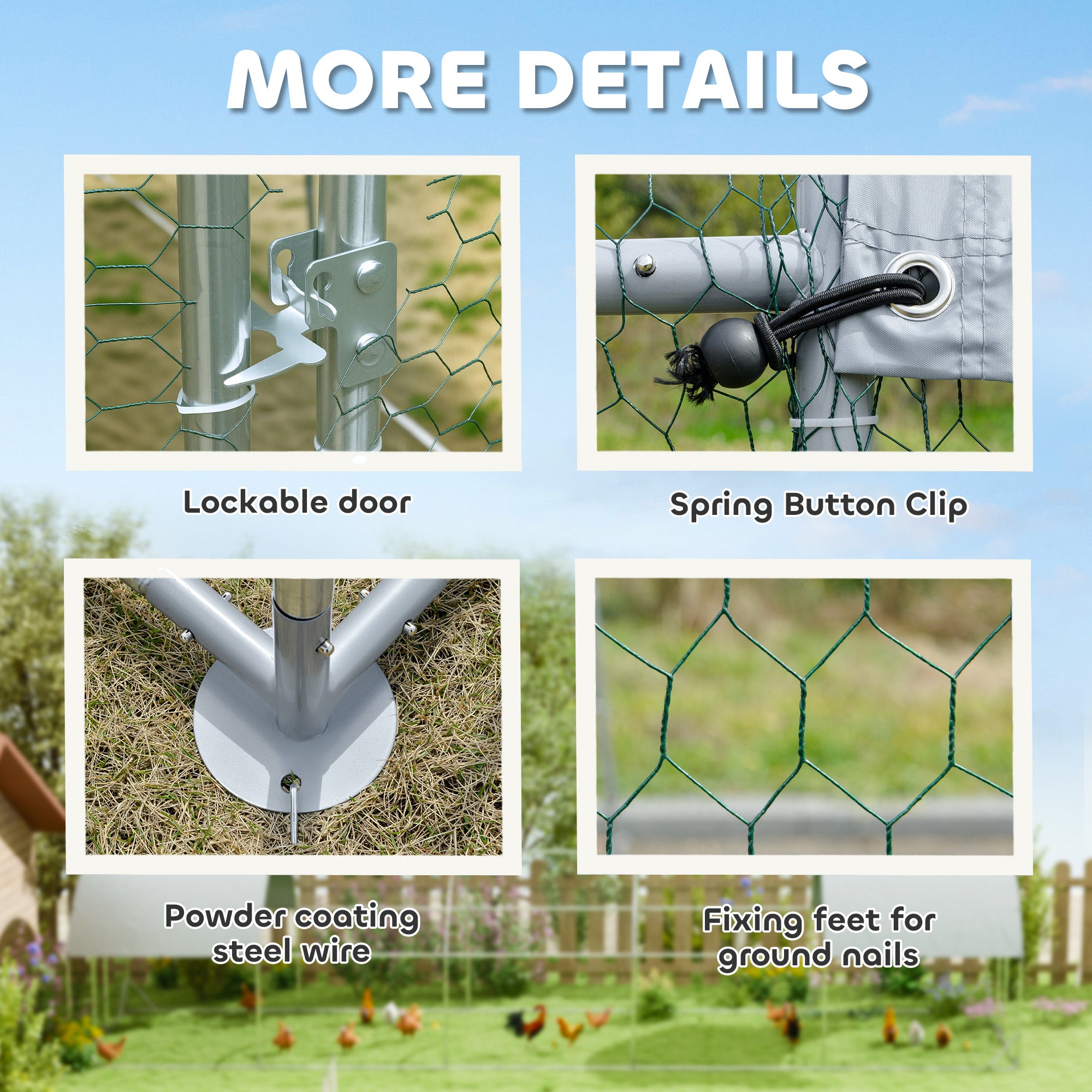 Large Metal Chicken Coop with Waterproof and Anti-UV Cover for Yard, Outdoor, Duck, Rabbit, 9.2' x 31.2' x 6.5' - Silver - Image 7