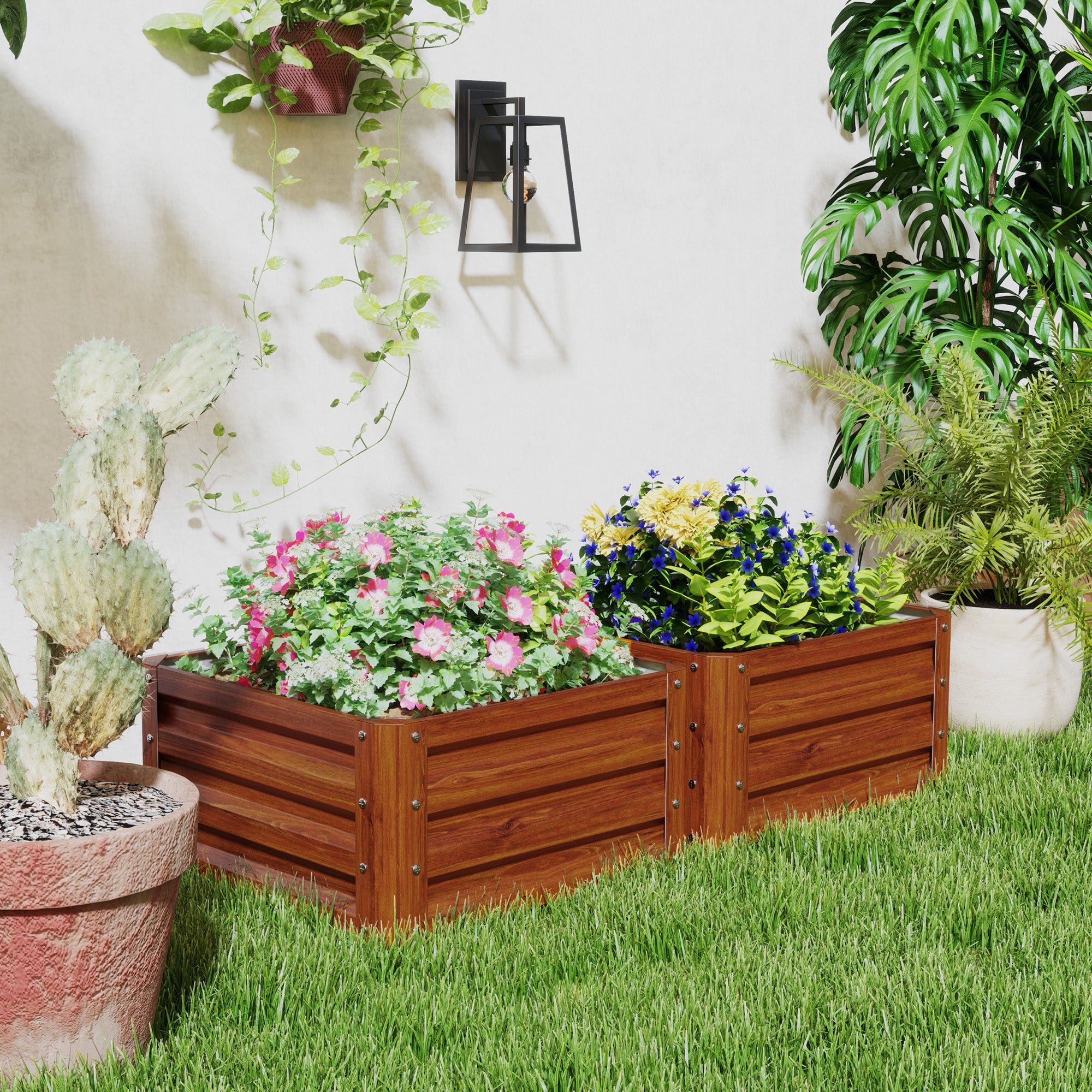 2 Piece Galvanized Raised Garden Bed, 2' x 2' x 1' Metal Planter Box for Growing Vegetables, Flowers, Herbs, Succulents, Brown - Brown - Image 7
