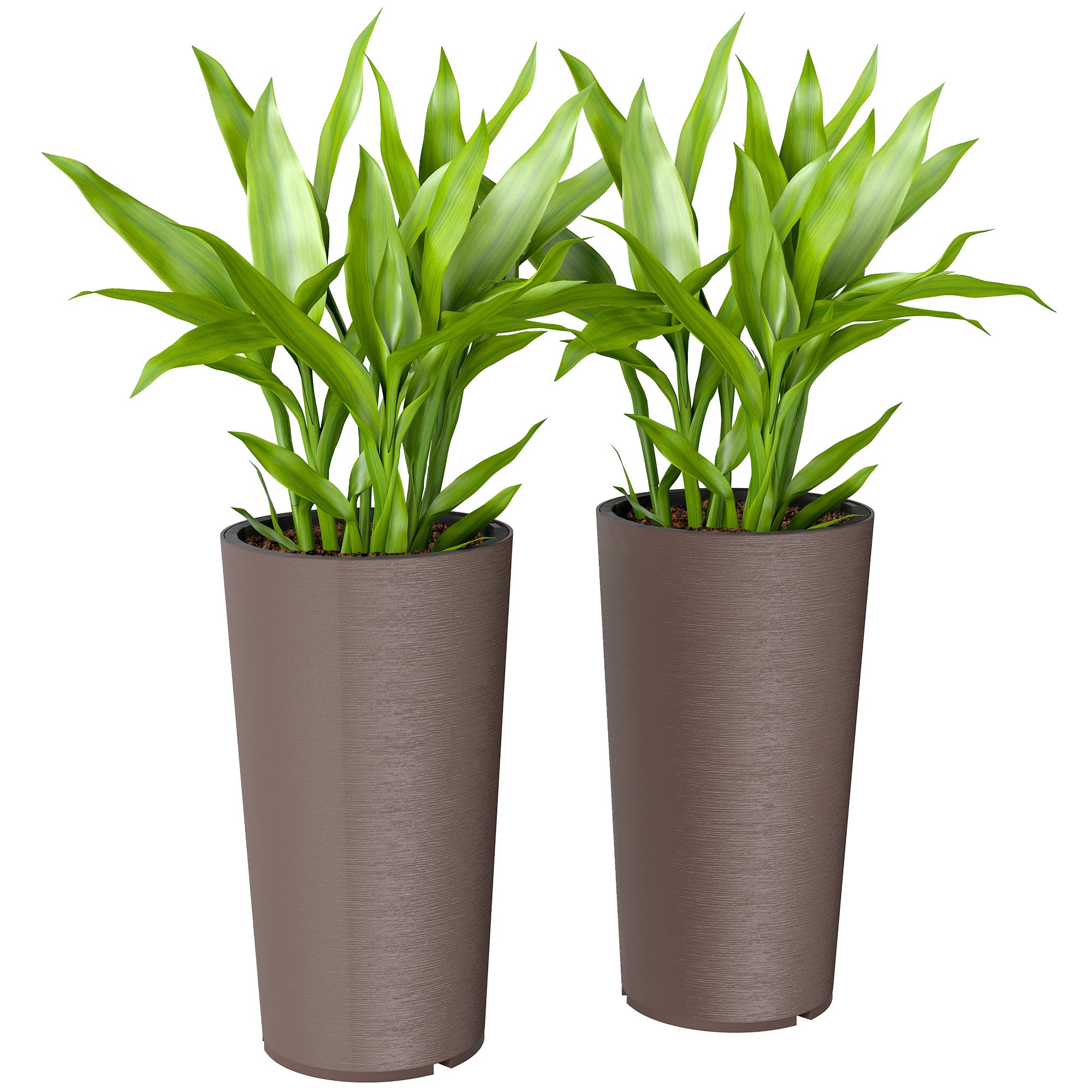 29 Inch Outdoor Planter, Set of 2 Plastic Flower Pots, Weather and UV Resistant Stackable Large Planters, Brown - Brown
