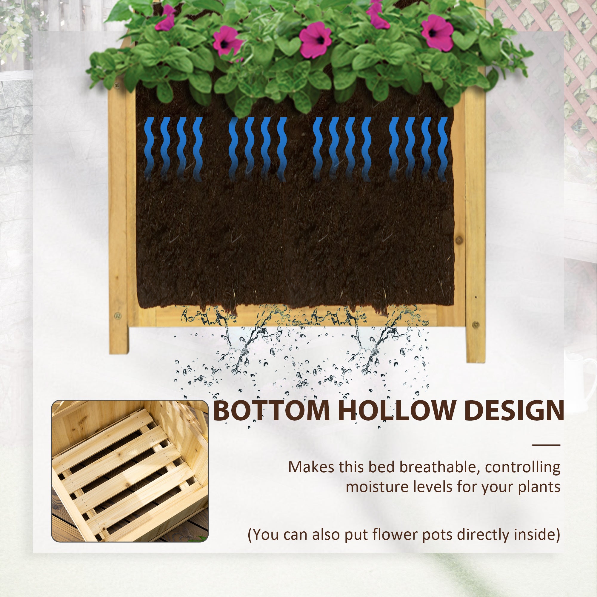 Wooden Raised Garden Bed, Planter with Trellis for Vine Climbing and Vegetables, Herbs and Flowers Growing, Natural - Natural Wood - Image 5