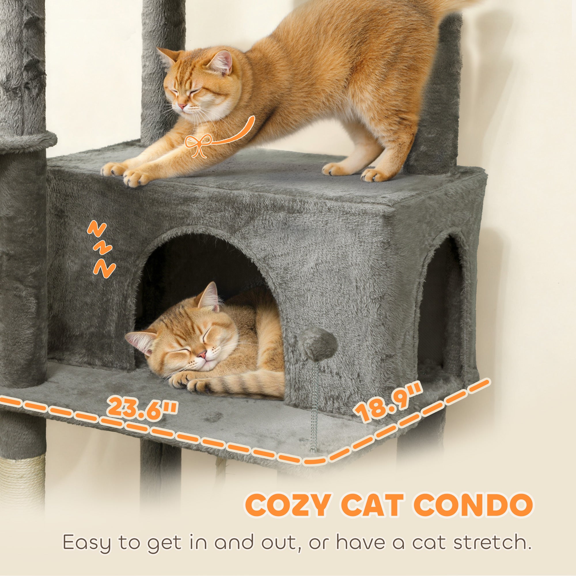Multi-Level Cat Tower, 80" Tall Cat Tree, with 2 Condos, 2 Hammocks, 6 Sisal Scratching Posts, Dark Gray - Dark Gray - Image 5