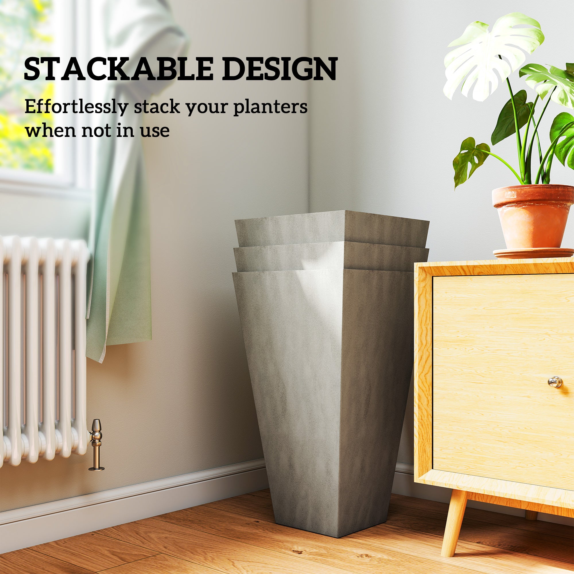 Tall Planters for Outdoor Plants Set of 3, 28 In Taper Planters with Drainage Holes, Indoor Grande Plant Pots, Front Porch Decor, Grey - Grey - Image 7