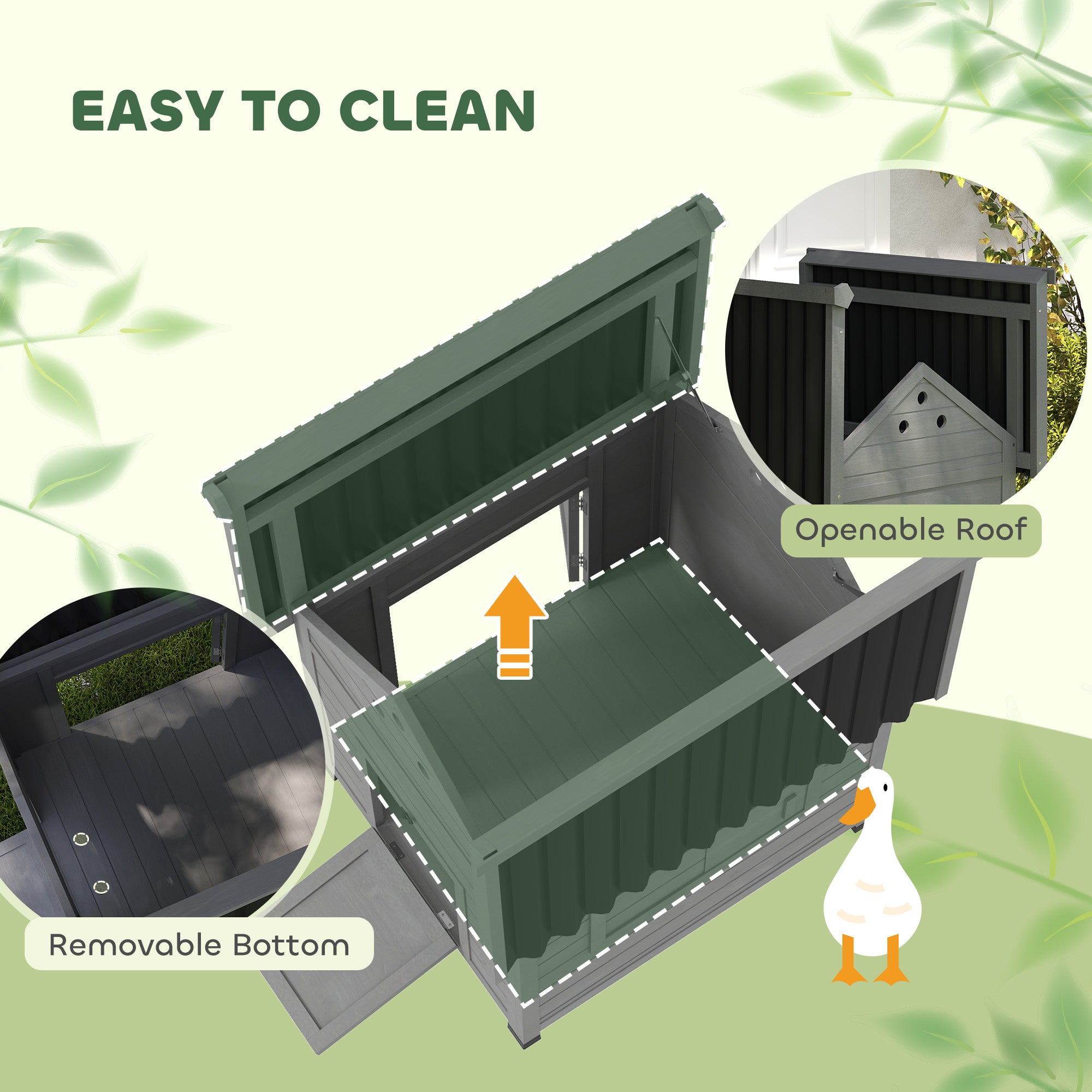 Duck Coop, Wooden Duck House with Openable Roof & Double Doors, Light Gray - Light Gray - Image 4
