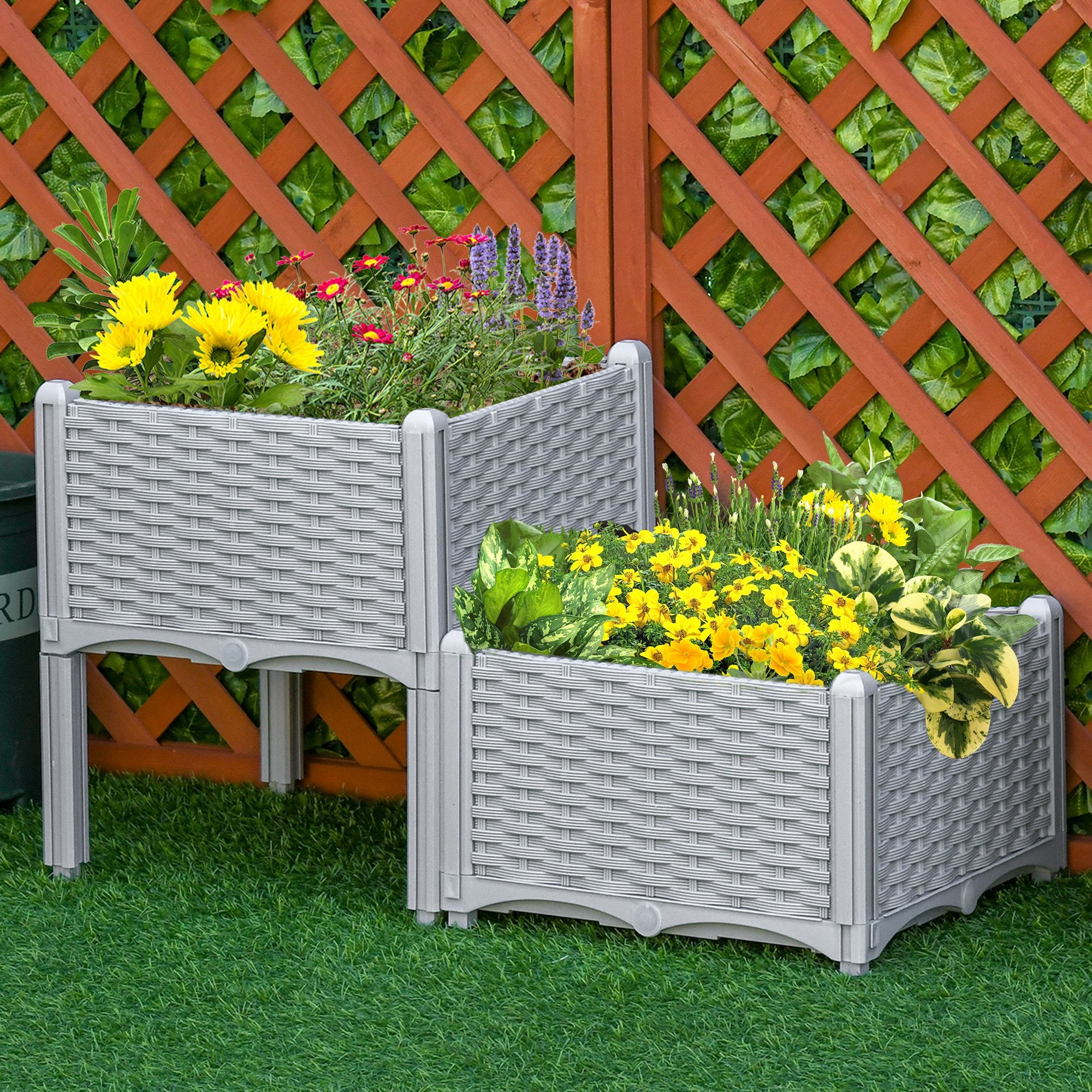 2-Piece Raised Garden Bed with Legs, Self-Watering Planter Box Raised Bed to Grow Flowers, Herbs & Vegetables, Gray - Gray - Image 2