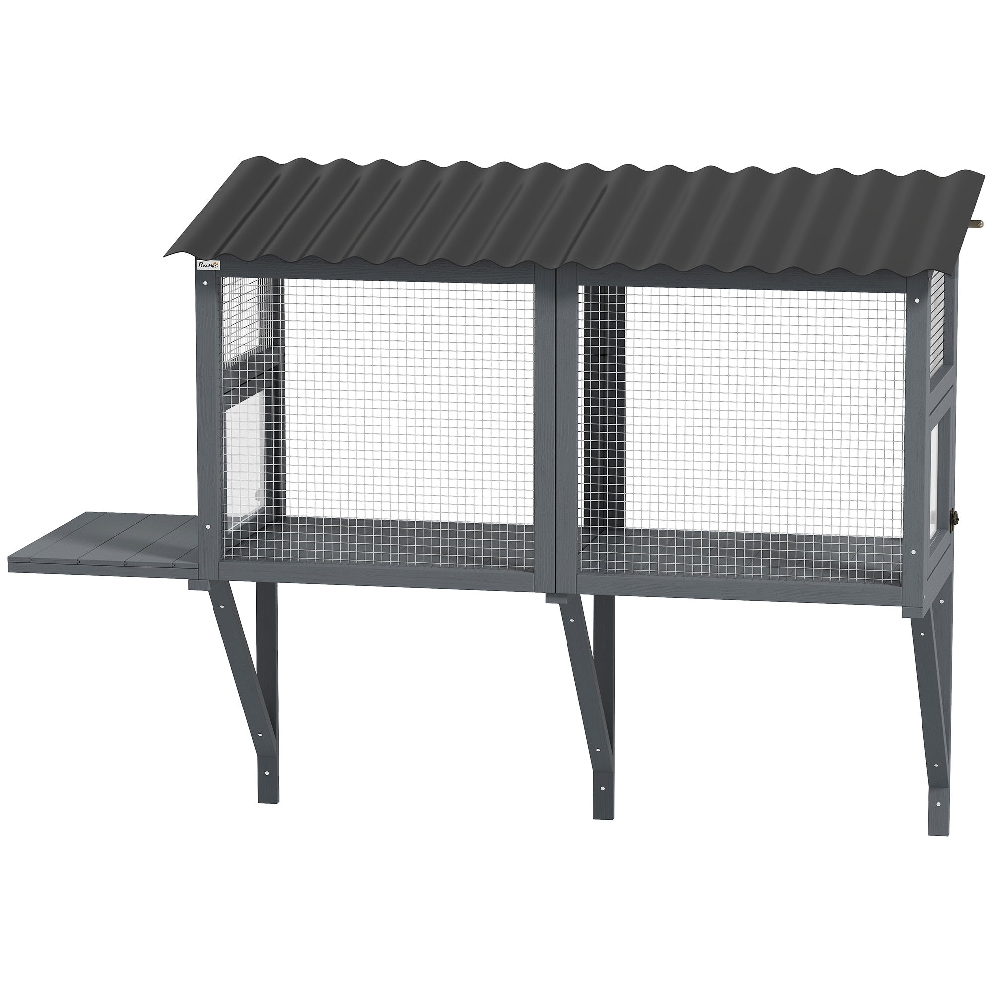 Wooden Cat Catio, Outdoor Cat Enclosure Window Perch with Jumping Platform, for Safely Enjoying Outdoor Sights, Gray - Gray