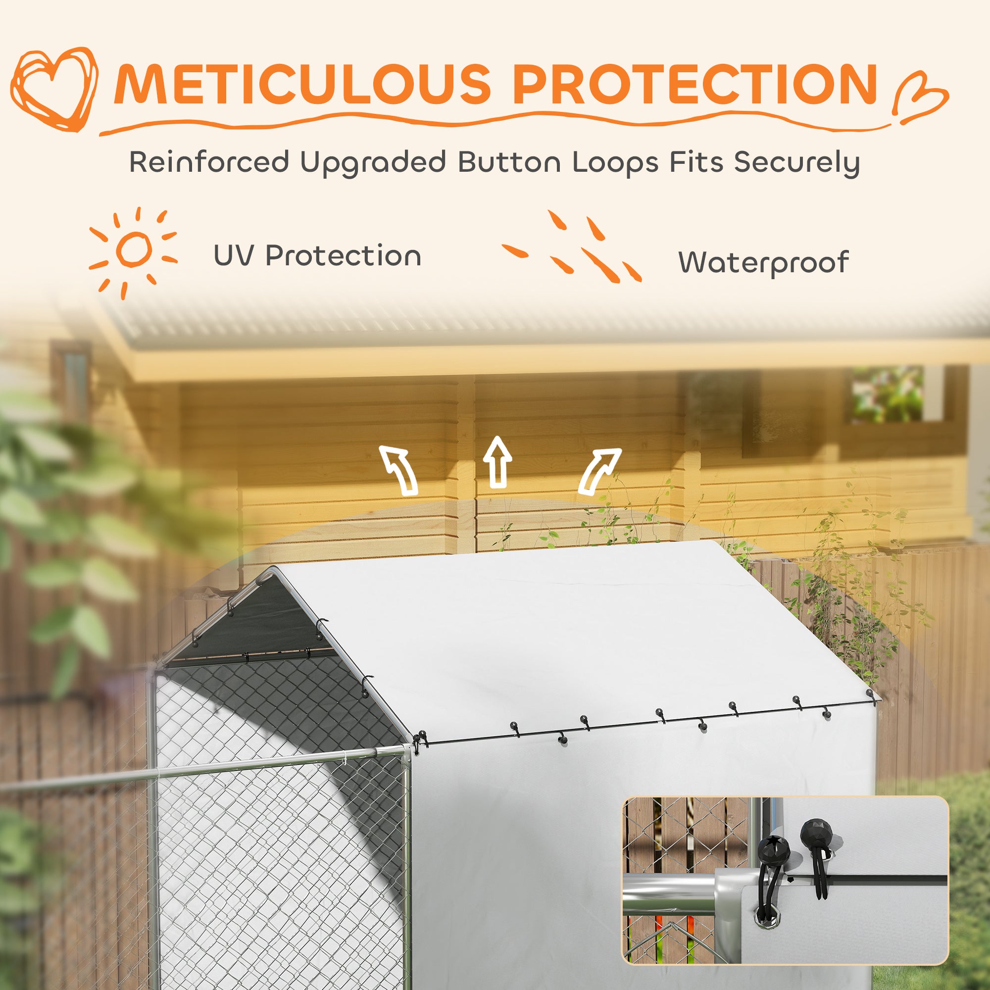 Galvanized Chain Link Large Outdoor Dog Kennel with Waterproof & UV-Resistant Cover, for M&L Dogs, 13.1' x 7.5' x 7.5' - Silver - Image 6