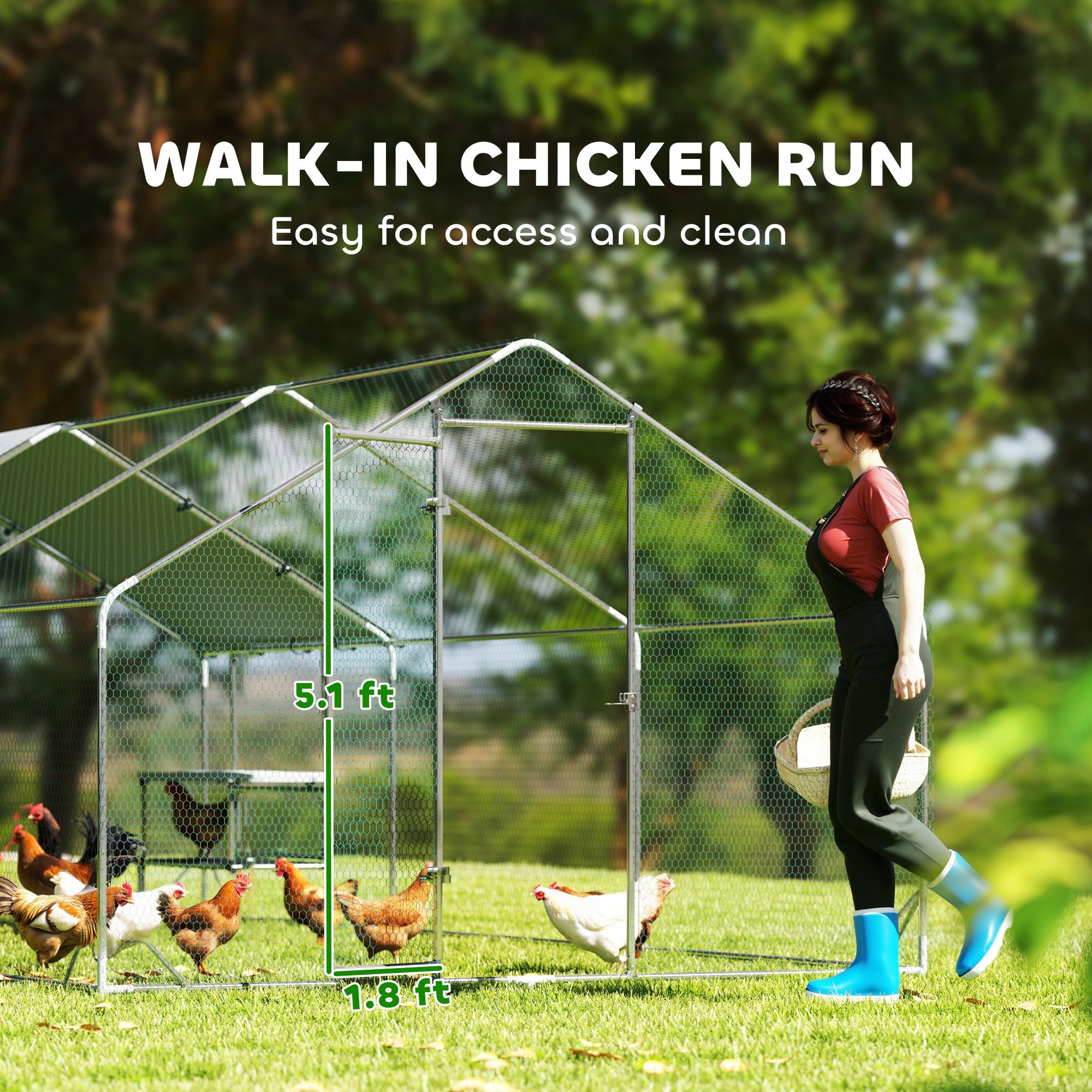 Large Metal Chicken Coop with Waterproof Cover, Roosting Bar, Nesting Box, 9.8' x 19.7' x 6.4' - Silver - Image 7