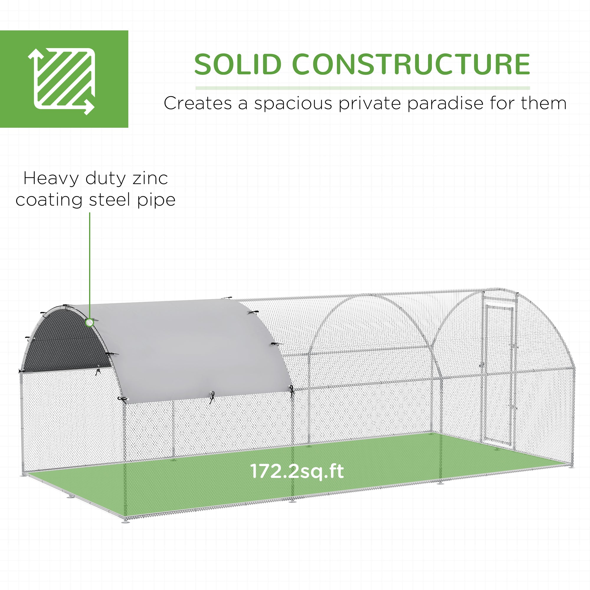 Large Chicken Coop Metal Chicken Run with Waterproof and Anti-UV Cover, Dome Shaped Walk-in Fence Cage Hen House for Outdoor and Yard Farm Use, 1" Tube Diameter, 9.2' x 18.7' x 6.5' - Silver - Image 6
