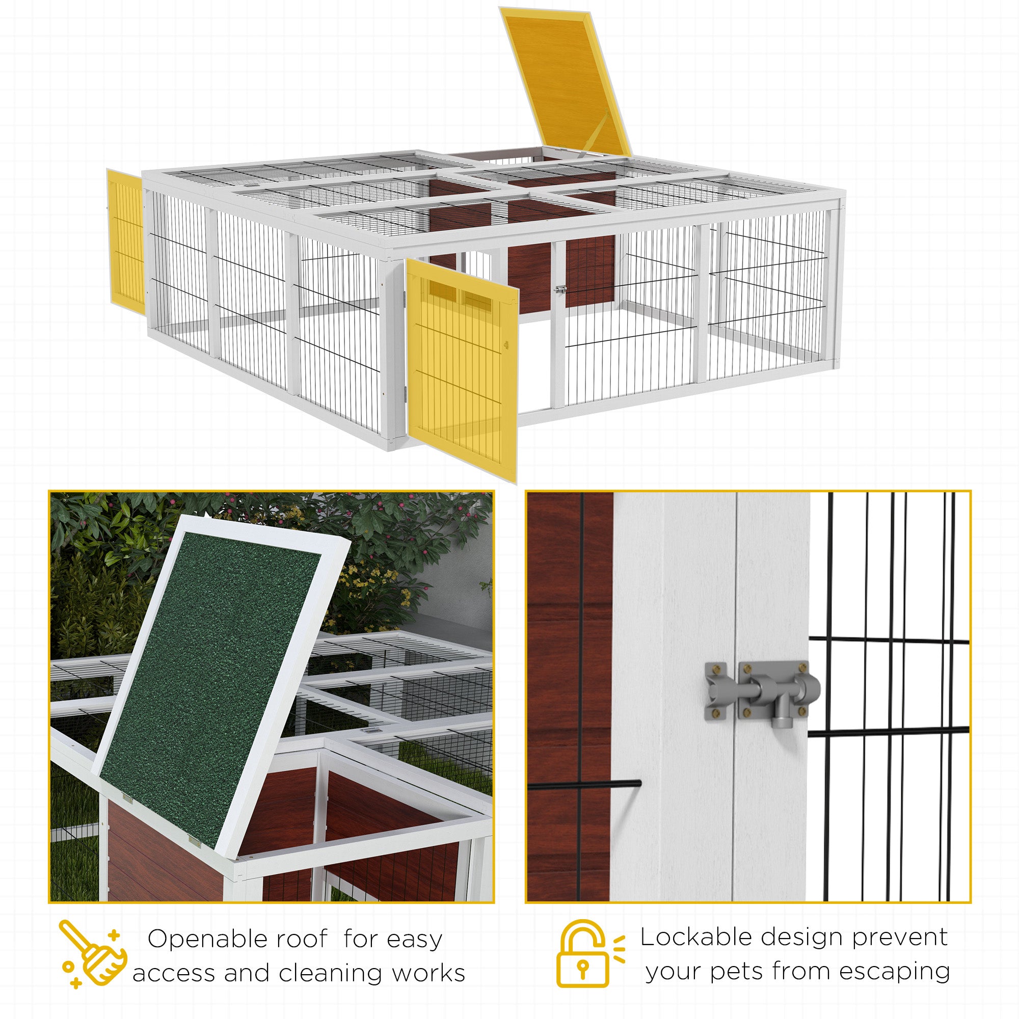 64" Wooden Outdoor Rabbit Hutch Playpen Tortoise House Habitat with Run and Enclosed Cover - Brown and White - Image 5