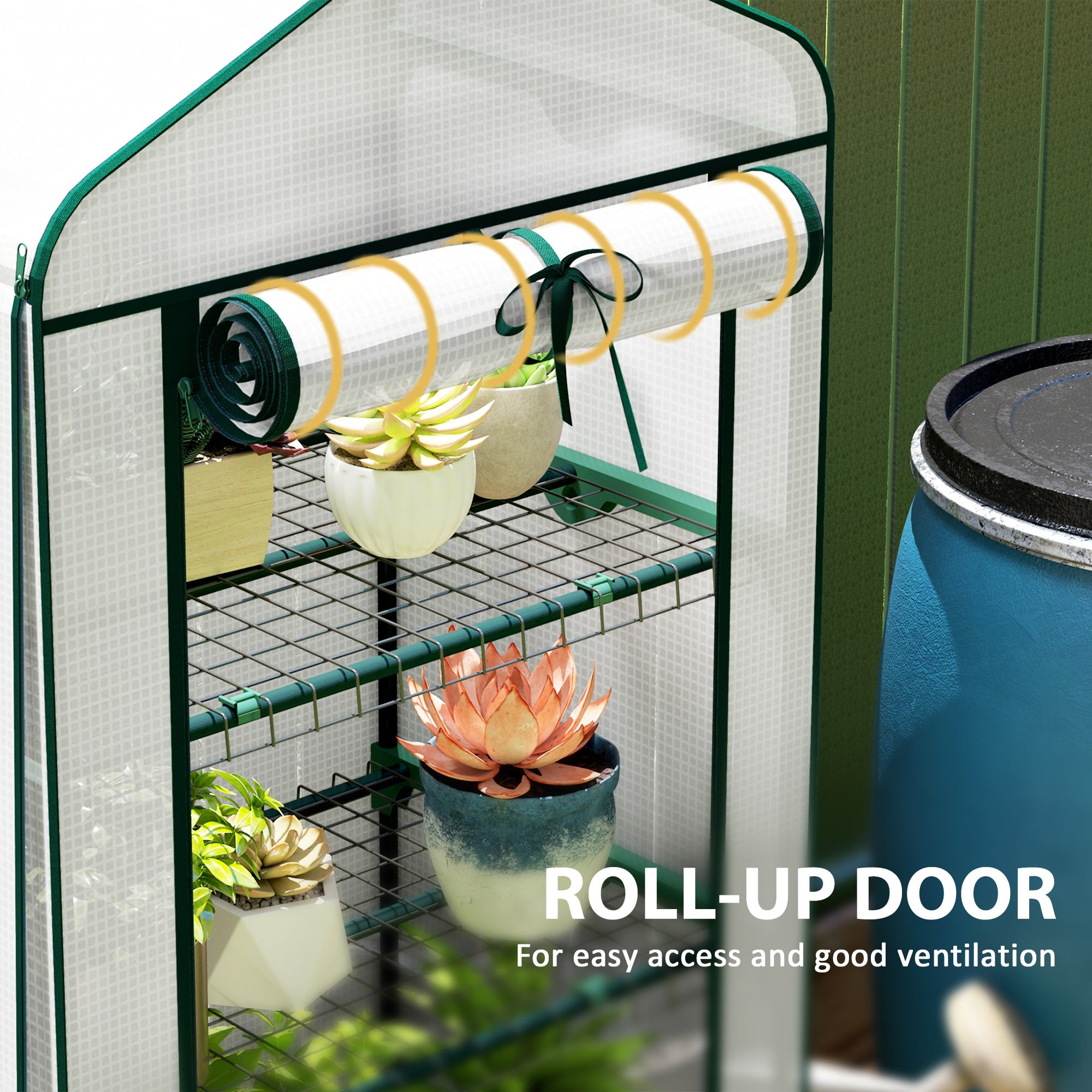 Mini Greenhouse with Screen Roof, 4 Tier Portable Small Greenhouse with High Strength PE Cover, White - White - Image 7