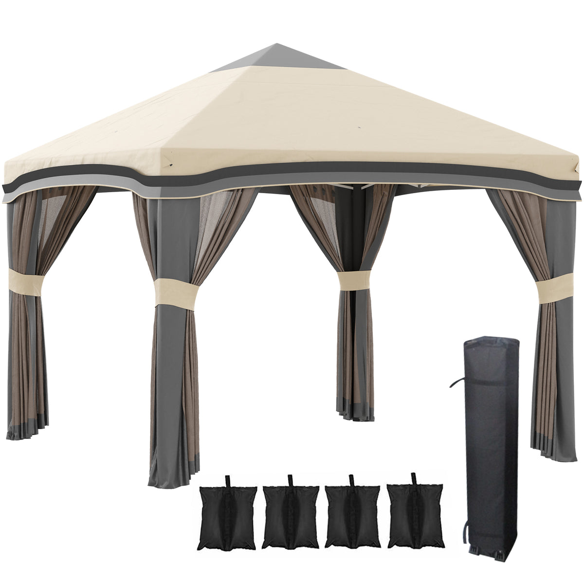 10' x 10' Pop Up Canopy Tent with Netting, Instant Tents for Parties, Height Adjustable, Beige