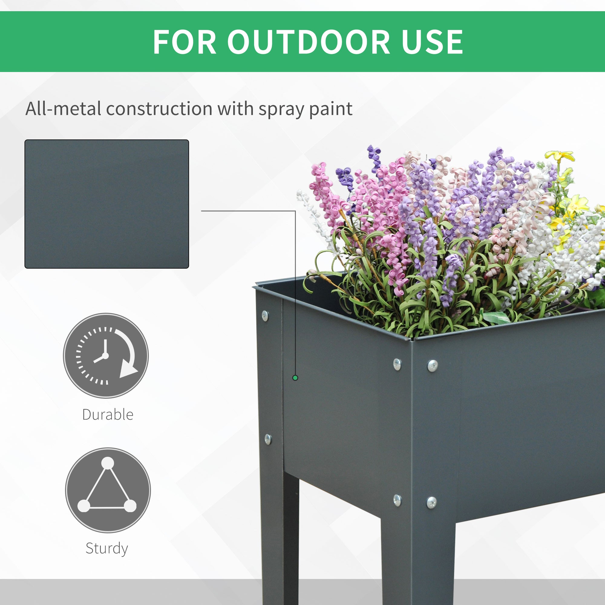 Metal Raised Garden Bed, Elevated Planter Box with Legs and Drain Holes, Dark Gray - Grey - Image 4
