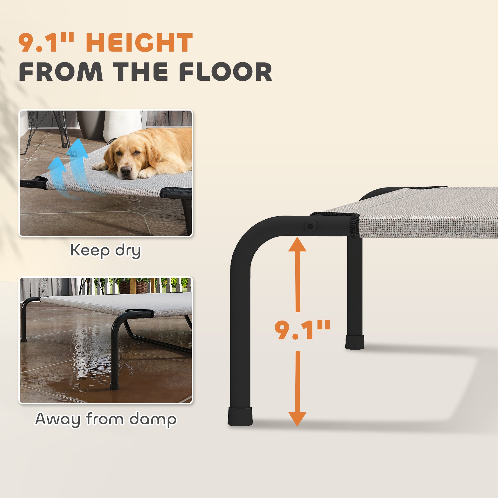 Elevated Dog Bed for Large Breeds Beige 60"L - Beige - Image 4