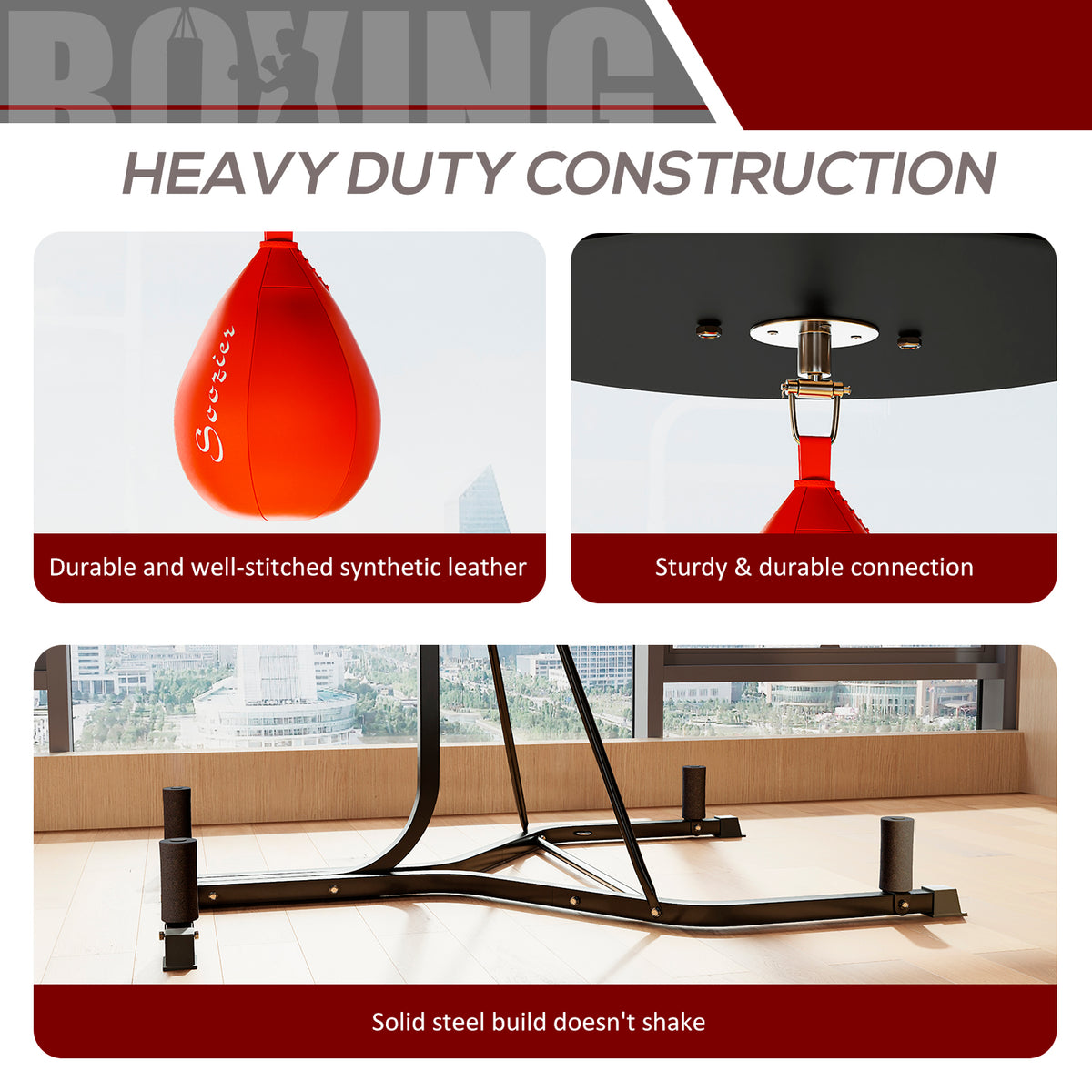 2-in-1 Punching Bag Stand, Adjustable Height Heavy Bag Stand with Weighted Base and Speed Bag for Home, Black