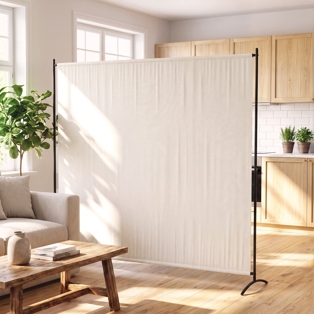 Outdoor Privacy Screen, 5.9FT Tall Room Divider with UPF30+ Protection, Freestanding Privacy Panel, Beige