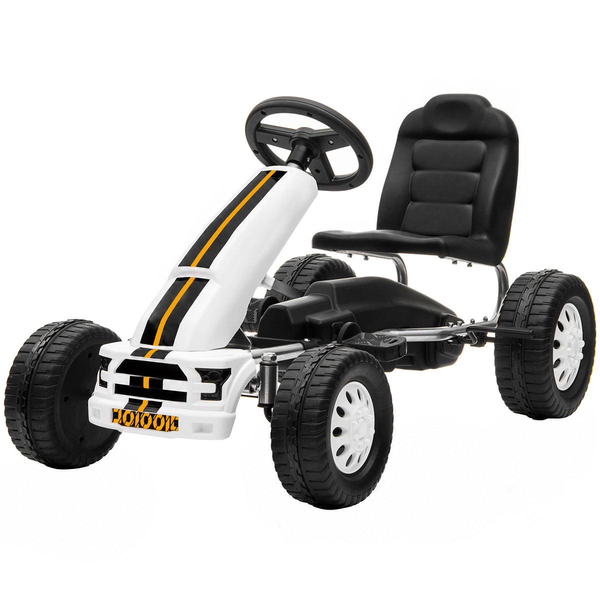 Lightweight Pedal Go Kart with Steering Wheel, Go Cart Ride on Toy with Adjustable Seat for 3+ Years, White