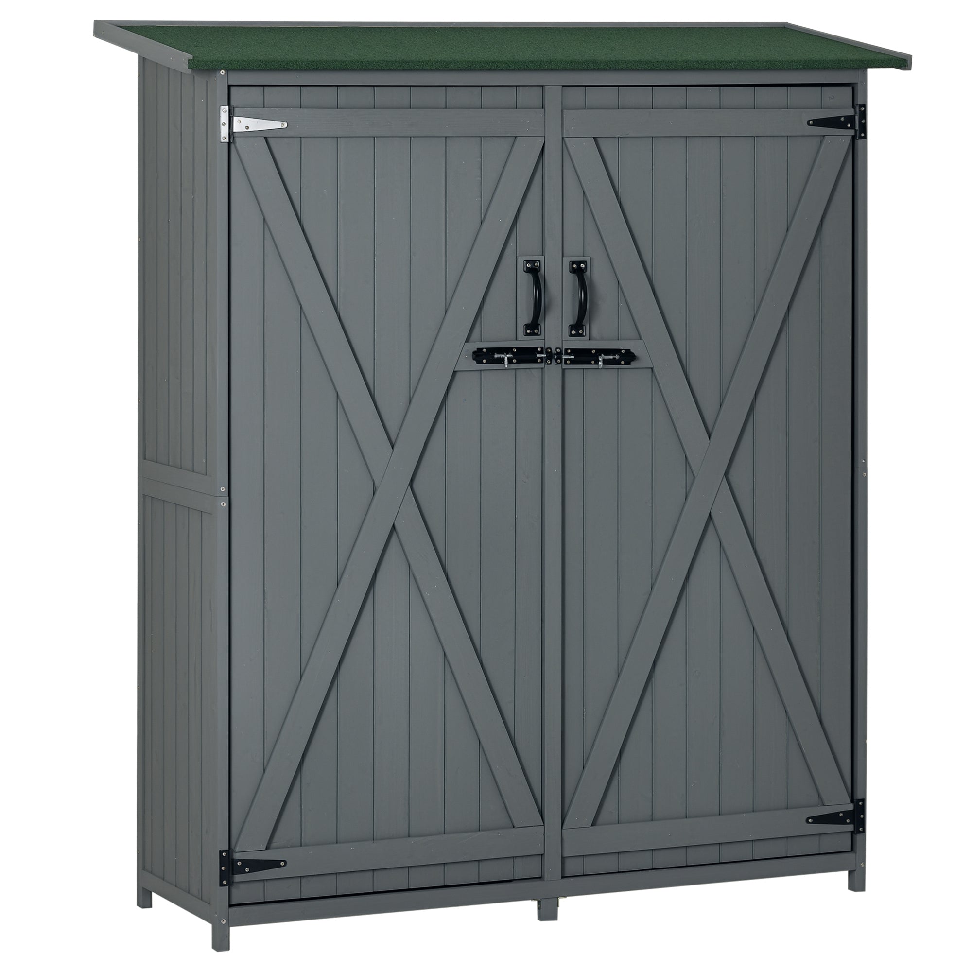 Outdoor Storage Cabinet Wooden Garden Shed Utility Tool Organizer with Waterproof Asphalt Rood, Lockable Doors, 3 Tier Shelves for Lawn, Backyard, Gray - Grey