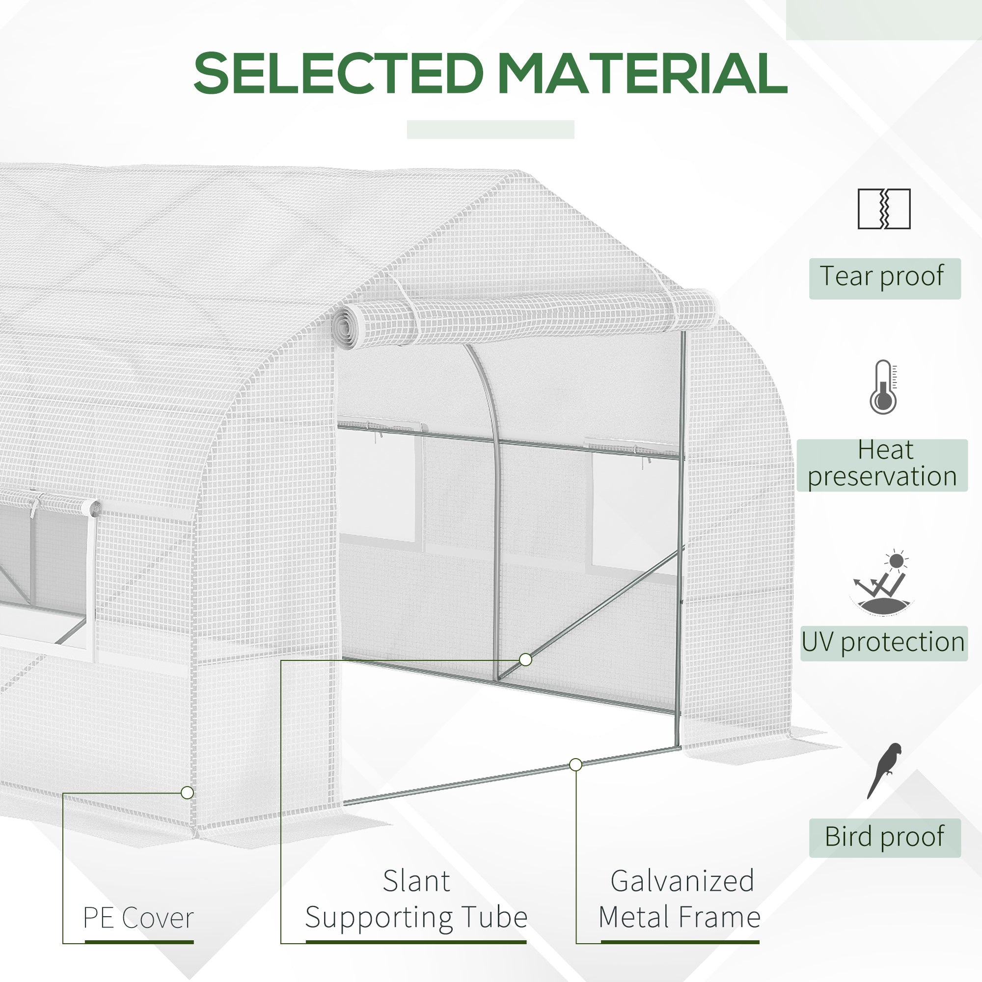 20' x 10' x 7' Walk-in Tunnel Greenhouse with Zippered Mesh Door & 8 Mesh Windows, Gardening Plant Hot House with Galvanized Steel Hoops, White - White - Image 4