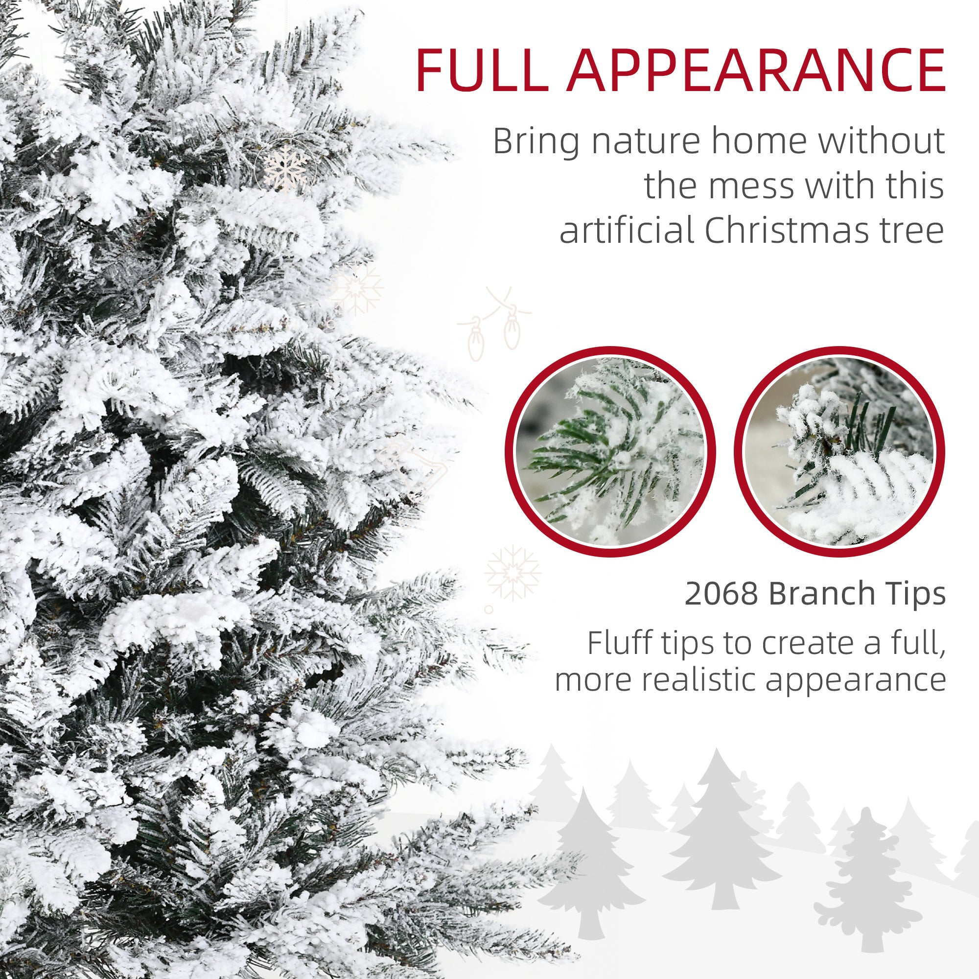 9 Foot Pine Snow Flocked Artificial Christmas Tree with 616 Realistic Cedar Branches, Auto Open, Home Holiday Decoration, Green