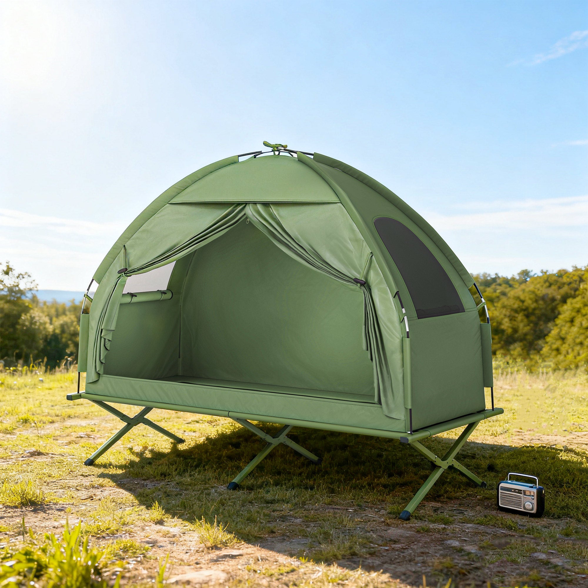 Camping Tent Cot, Single Person Folding Cot Combo, Off-Ground Tent, Covered Outdoor Bed with Carry Bag for Hiking, Camping