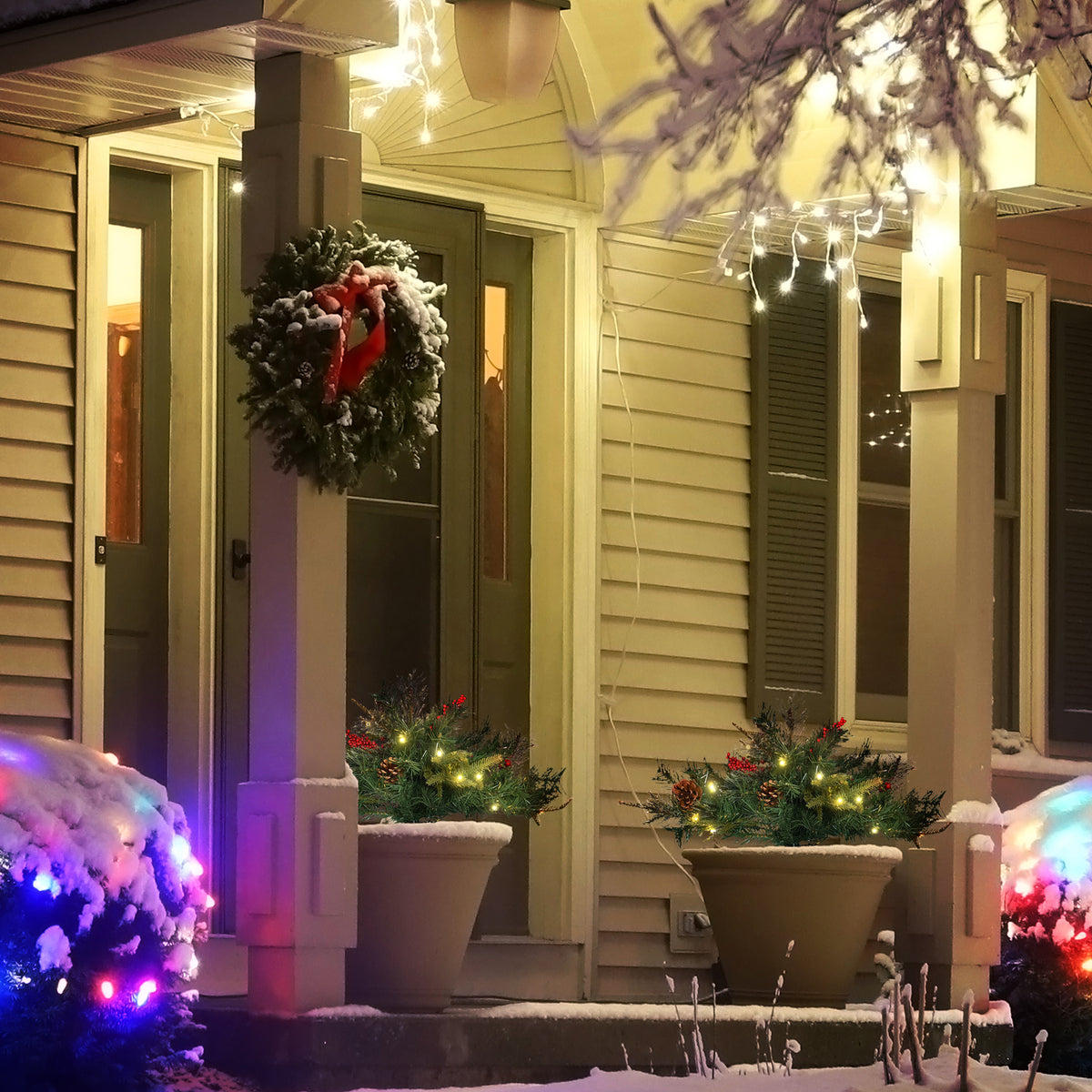 2 Ft/22 inch 2 Pack Prelit Artificial Christmas Tree Cordless with 69 Branches, Warm White LED Lights, Red Berries, Pine Cones, for Outdoor Entryway, Green