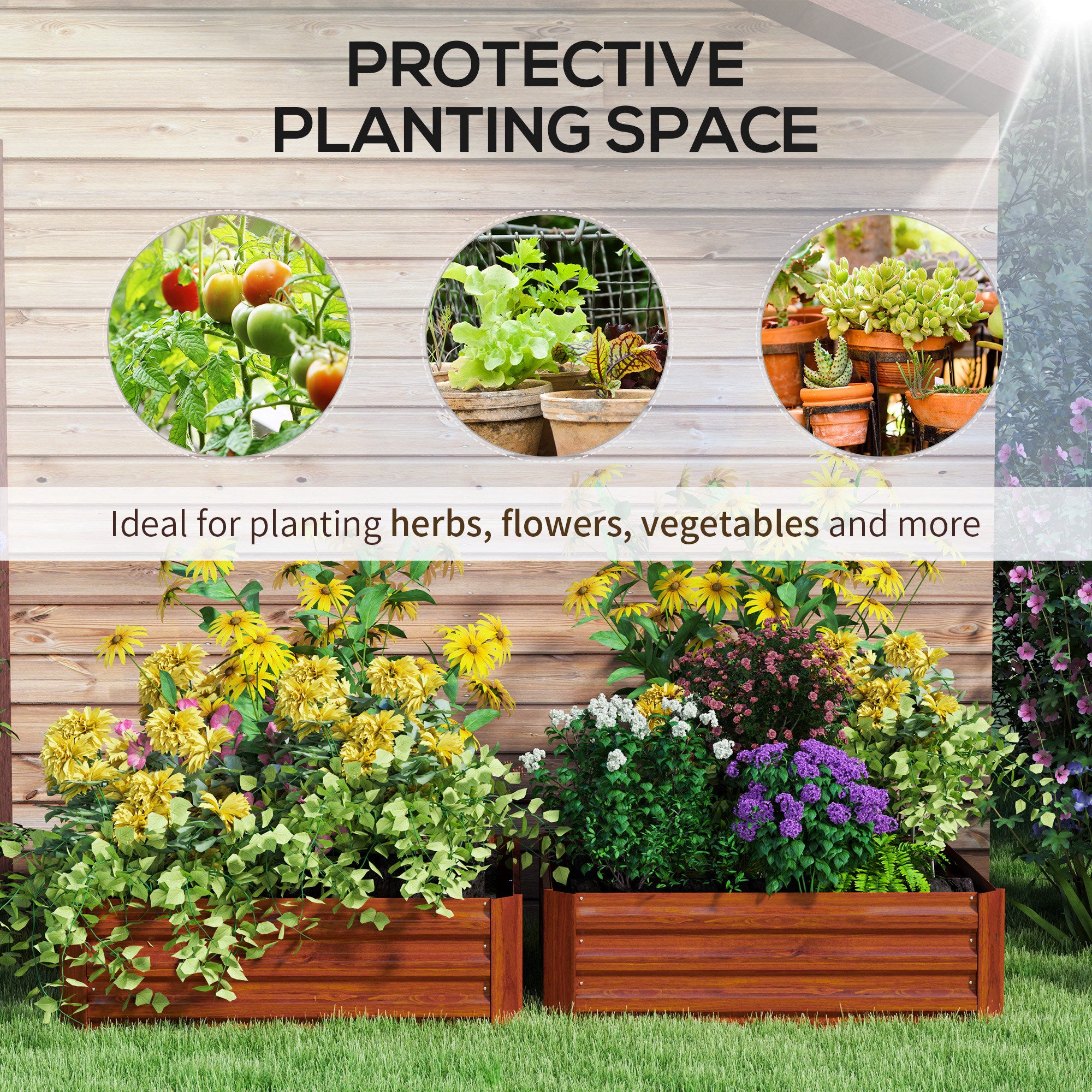 2 Piece Galvanized Raised Garden Bed, 3.3' x 3.3' x 1' Metal Planter Box for Growing Vegetables, Flowers, Herbs, Succulents, Dark Brown - Brown - Image 4