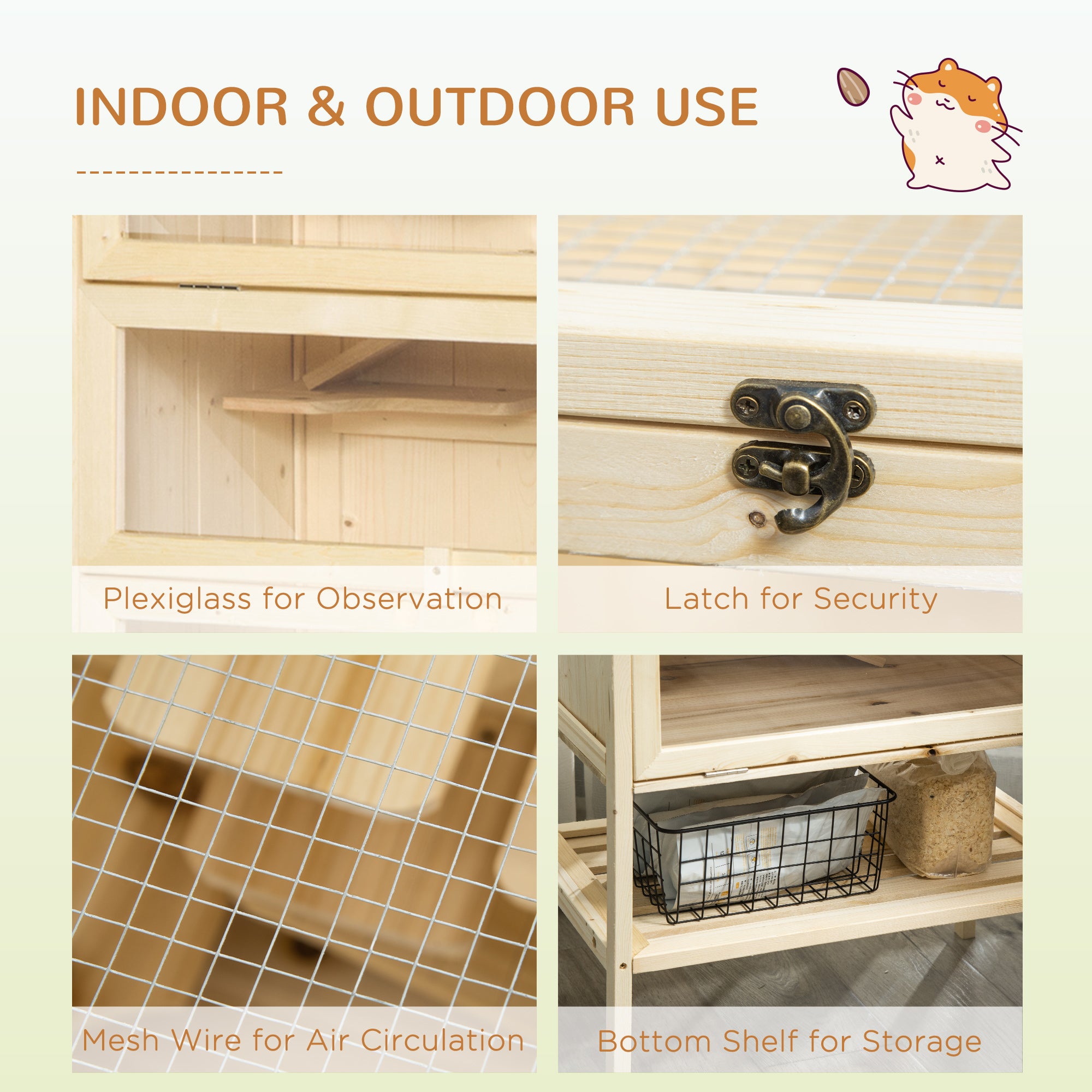 5-Tier Wooden Hamster Cage Mice Habitat Rat Habitat with Openable Top, Front Door and Storage Shelf - Natural Wood - Image 6