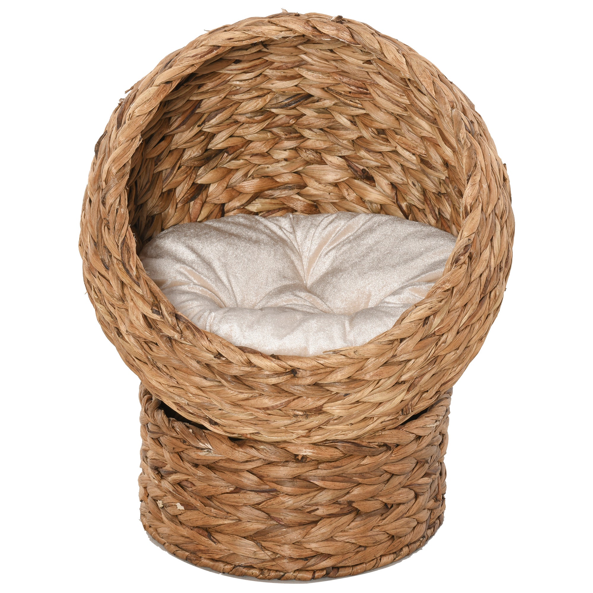 Handwoven Elevated Cat Bed with Soft Cushion & Egg Chair Shape, Basket Bed Kitty House with Stand, Raised Wicker House for Indoor Cats, 23.5" H, Light Brown - Brown - Image 7