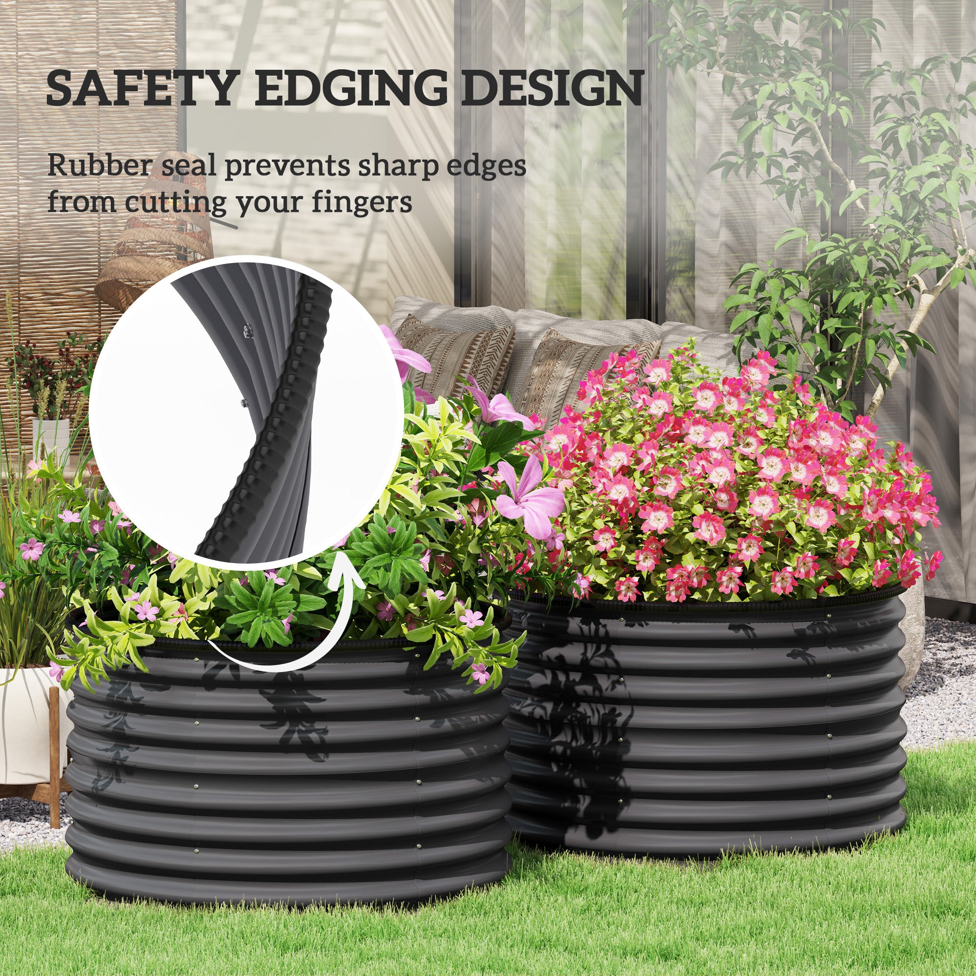 Set of 2 Raised Garden Bed, Metal Planter Box with Safety Edging, Easy-to-assemble Stock Tank, Dark Gray - Dark Gray - Image 6