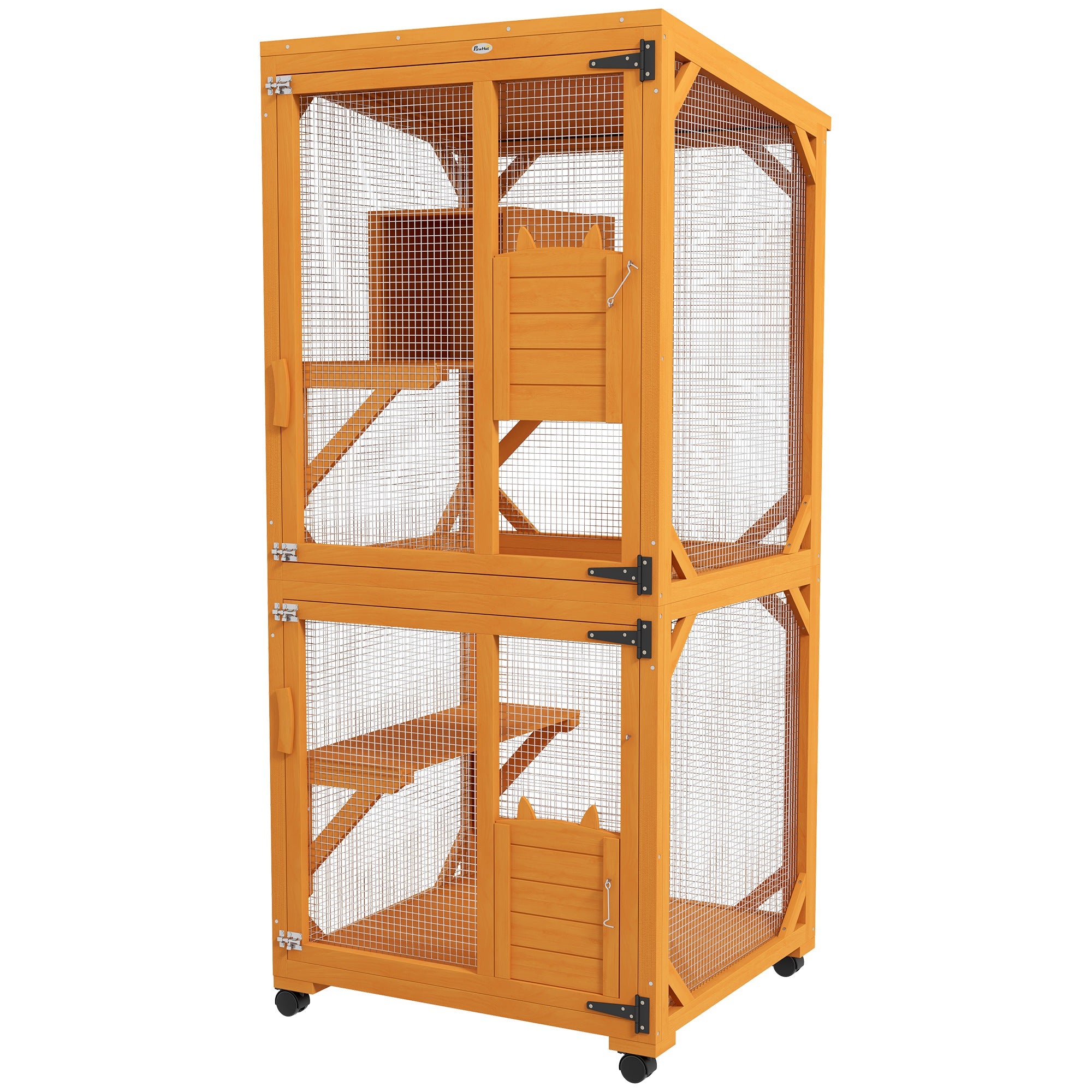 Large Cat House for 1-3 Cats on Wheels Wooden Catio Enclosure Orange - Orange