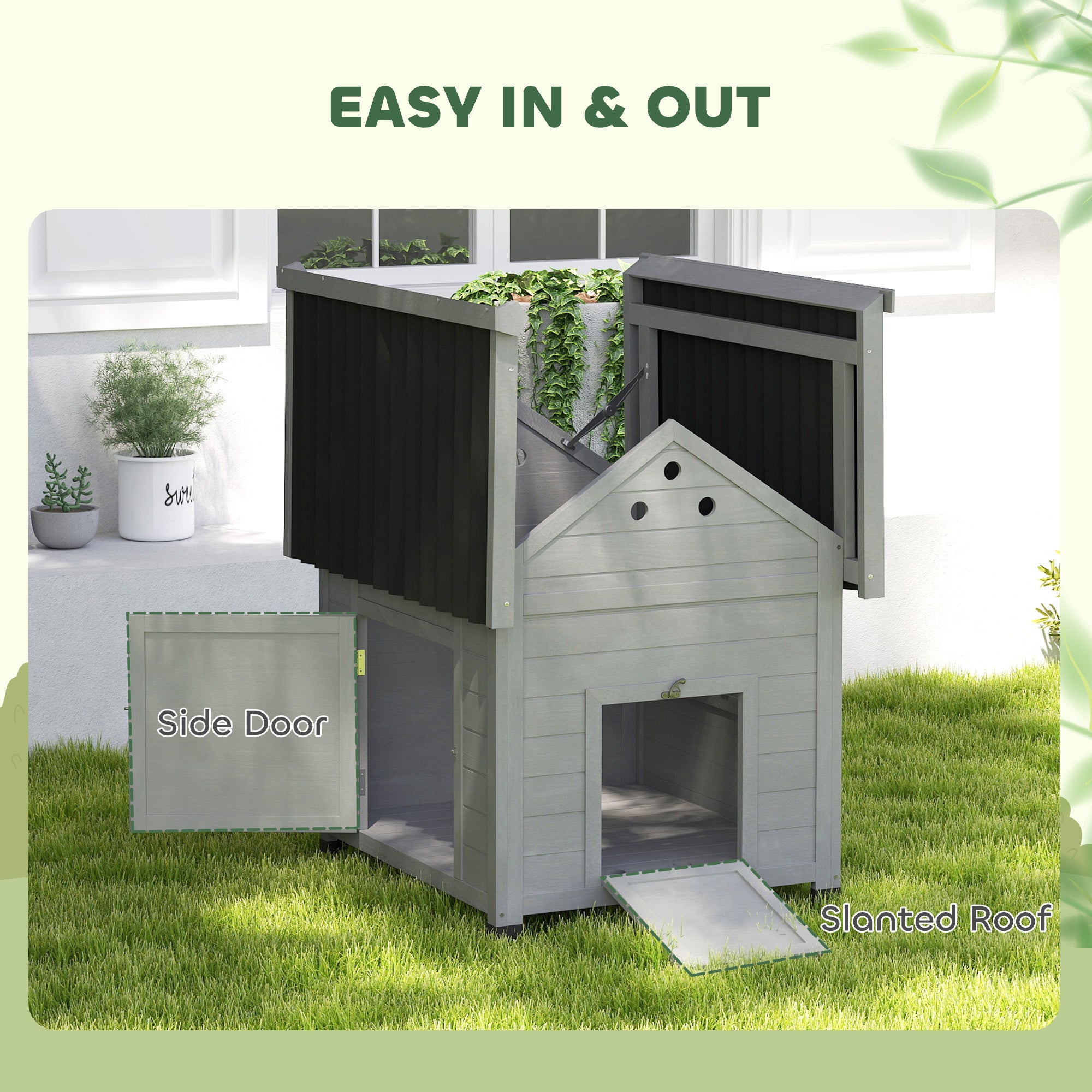 Duck Coop, Wooden Duck House with Openable Roof & Double Doors, Light Gray - Light Gray - Image 5