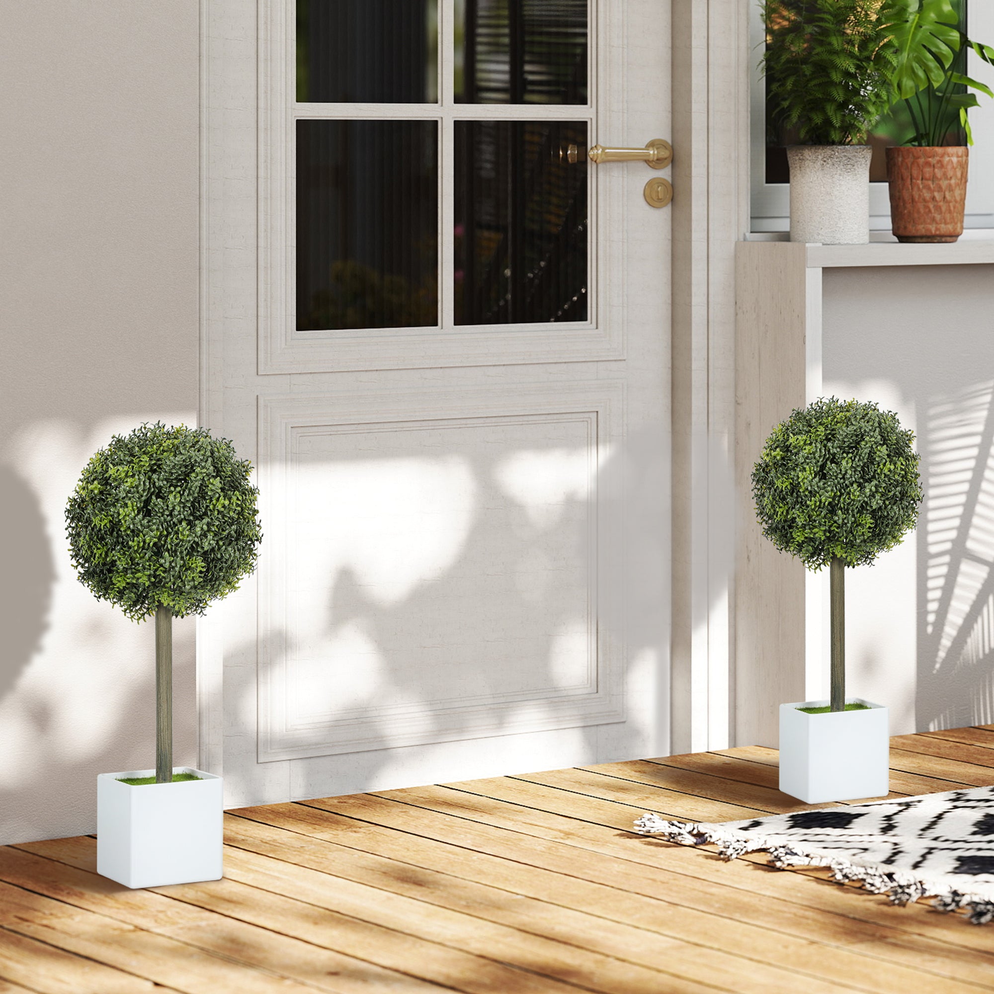 Lifelike Artificial Plants Set of 2, Fake Boxwood Topiary Balls with 114 PE Leaves for Home or Office Decor, Green