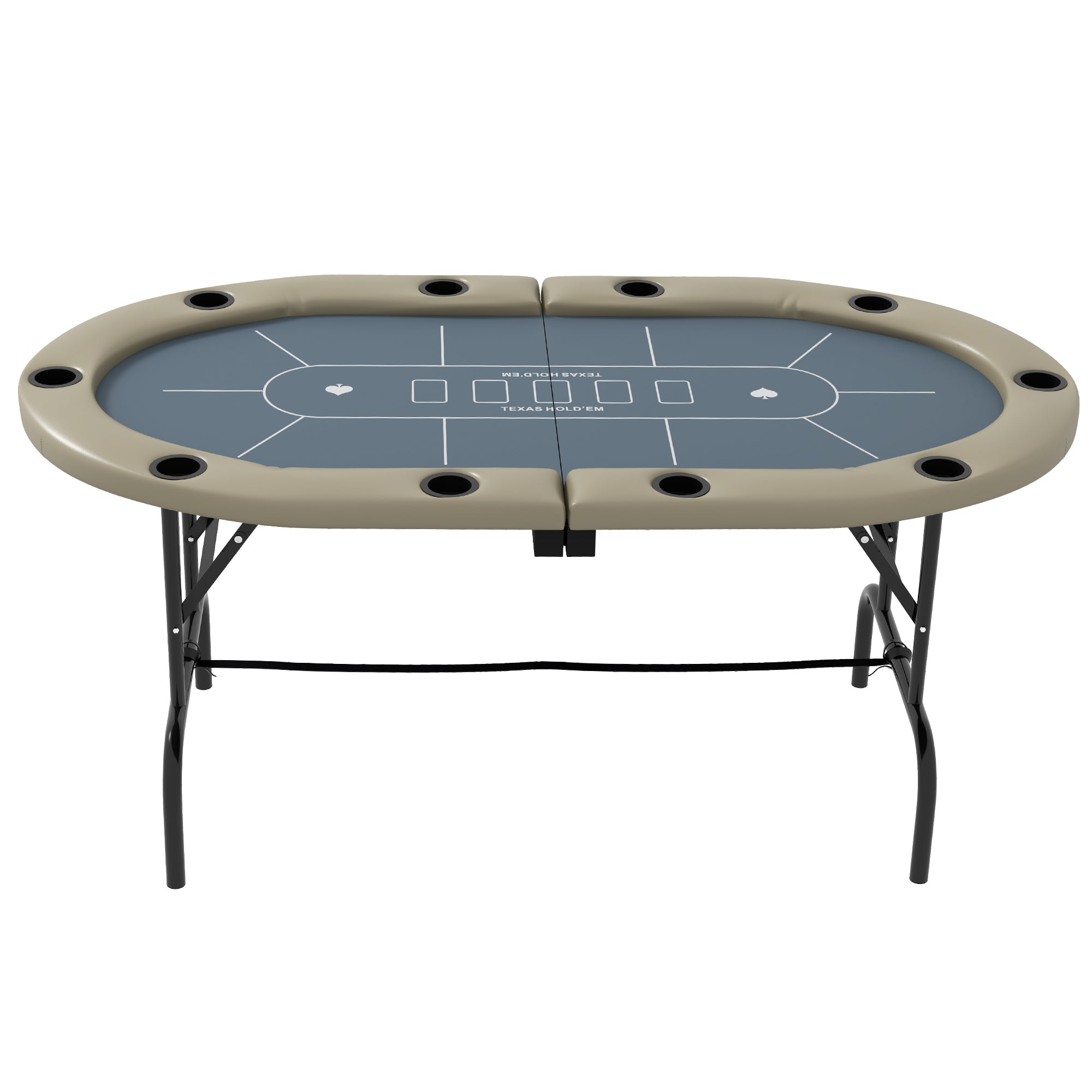Foldable Poker Table Blackjack Texas Holdem Poker Game Table with Cup Holders, 70" Oval, Blue