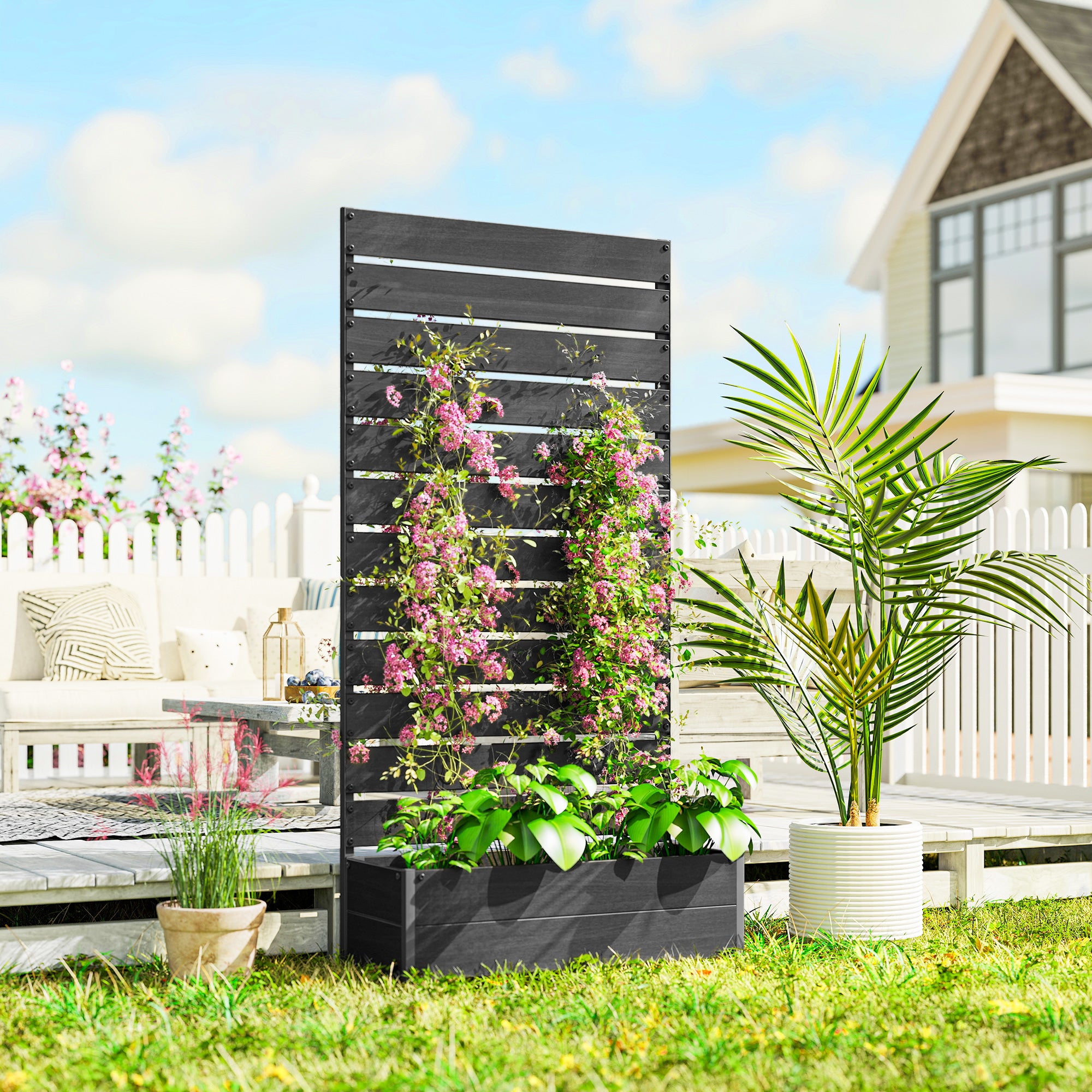 Trellis Planter for Climbing Plants, Raised Garden Bed with Trellis, Planter Box for Outdoor Garden, Black - Black - Image 2