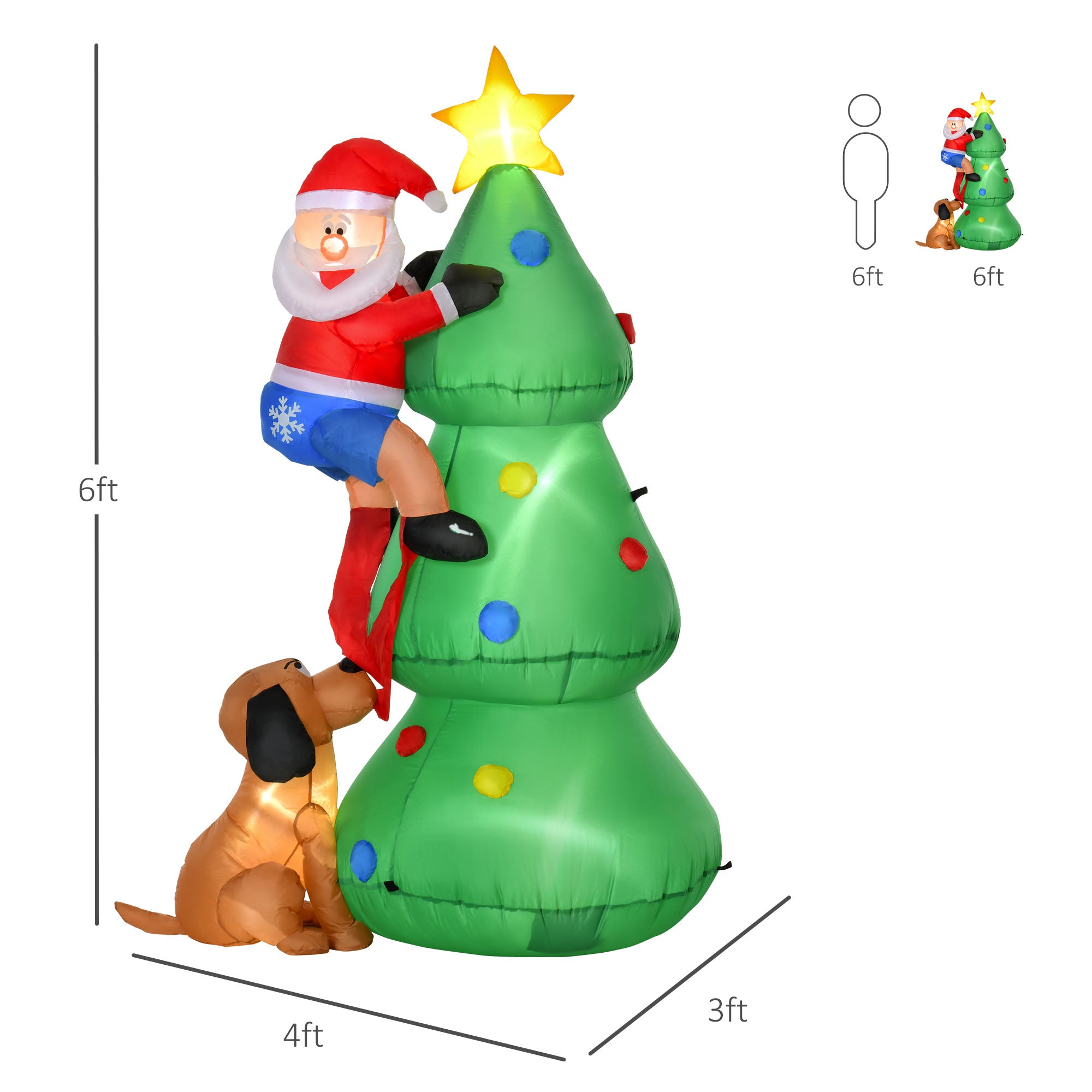 Inflatable Christmas Tree Decorations with Santa Claus annd Puppy Dog with LED, Outdoors Christmas Decor for Yard, Lawn