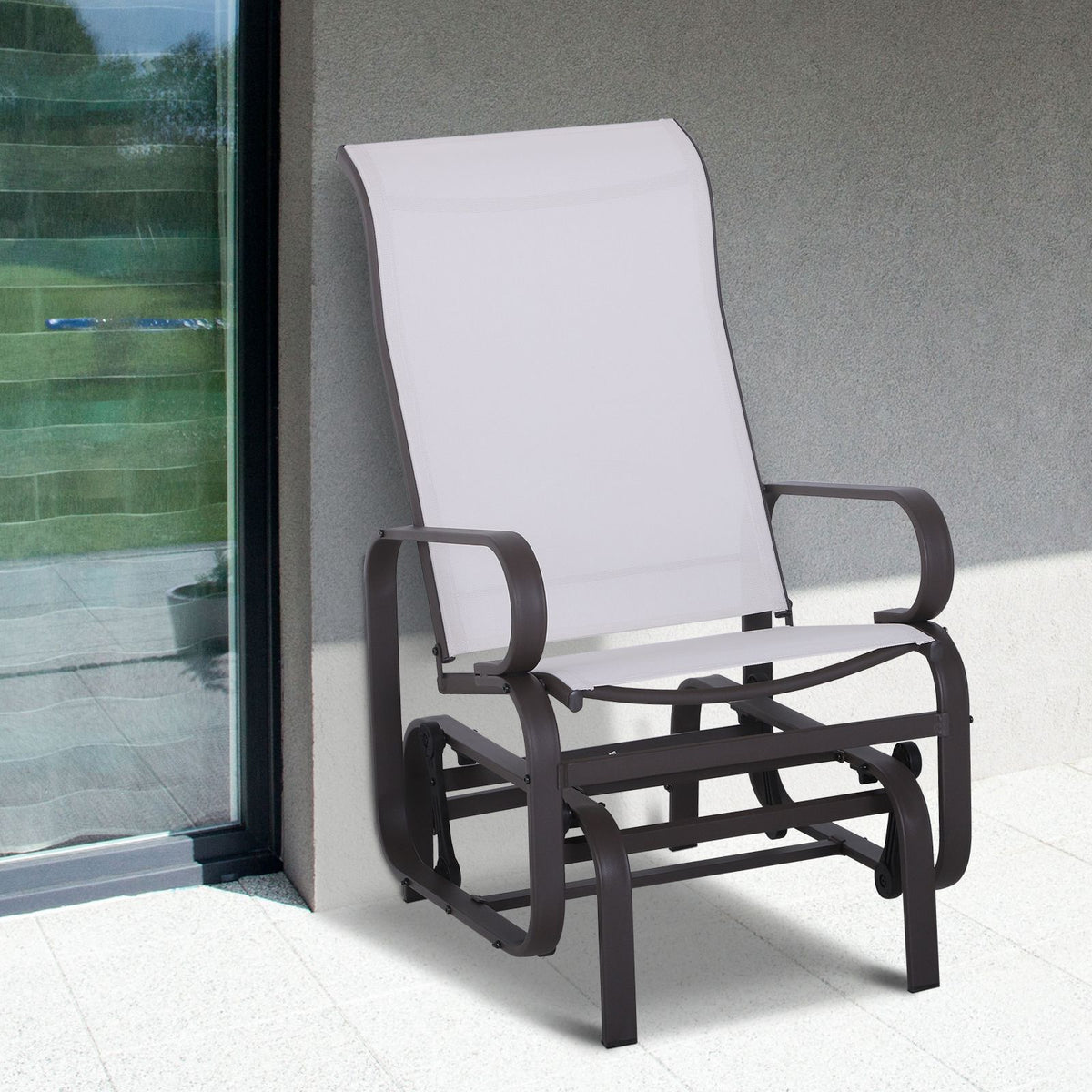 Gliding Lounger Chair, Single Rocker with Lightweight Metal & Mesh Construction, White