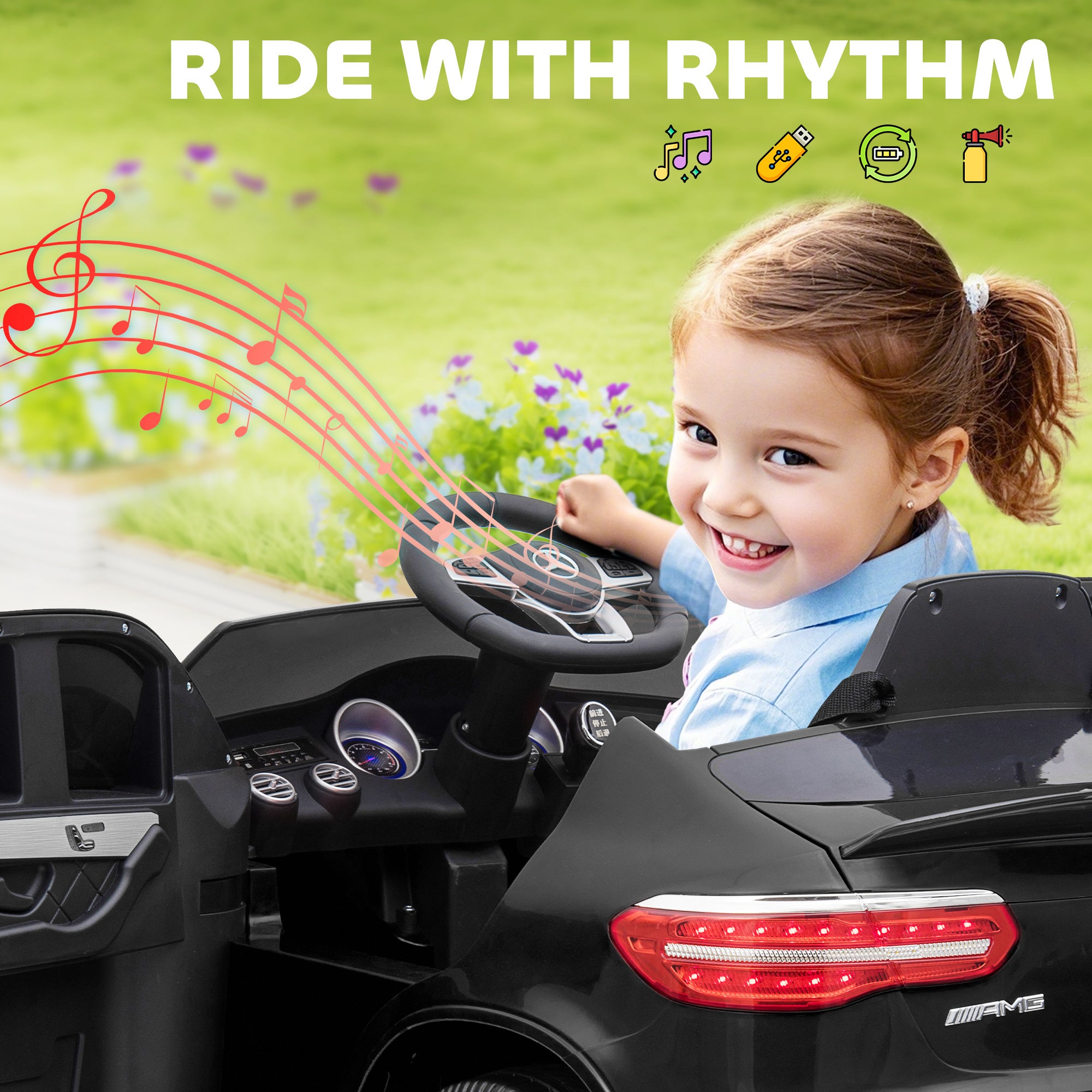 Toddler Ride On Car (Mercedes Benz AMG GLC63S Coupe) Electric Kids Ride On Car with 2 Speed, MP3 Player, Light, Horn, Songs, Suspension - Fun for Toddlers and Kids - Black