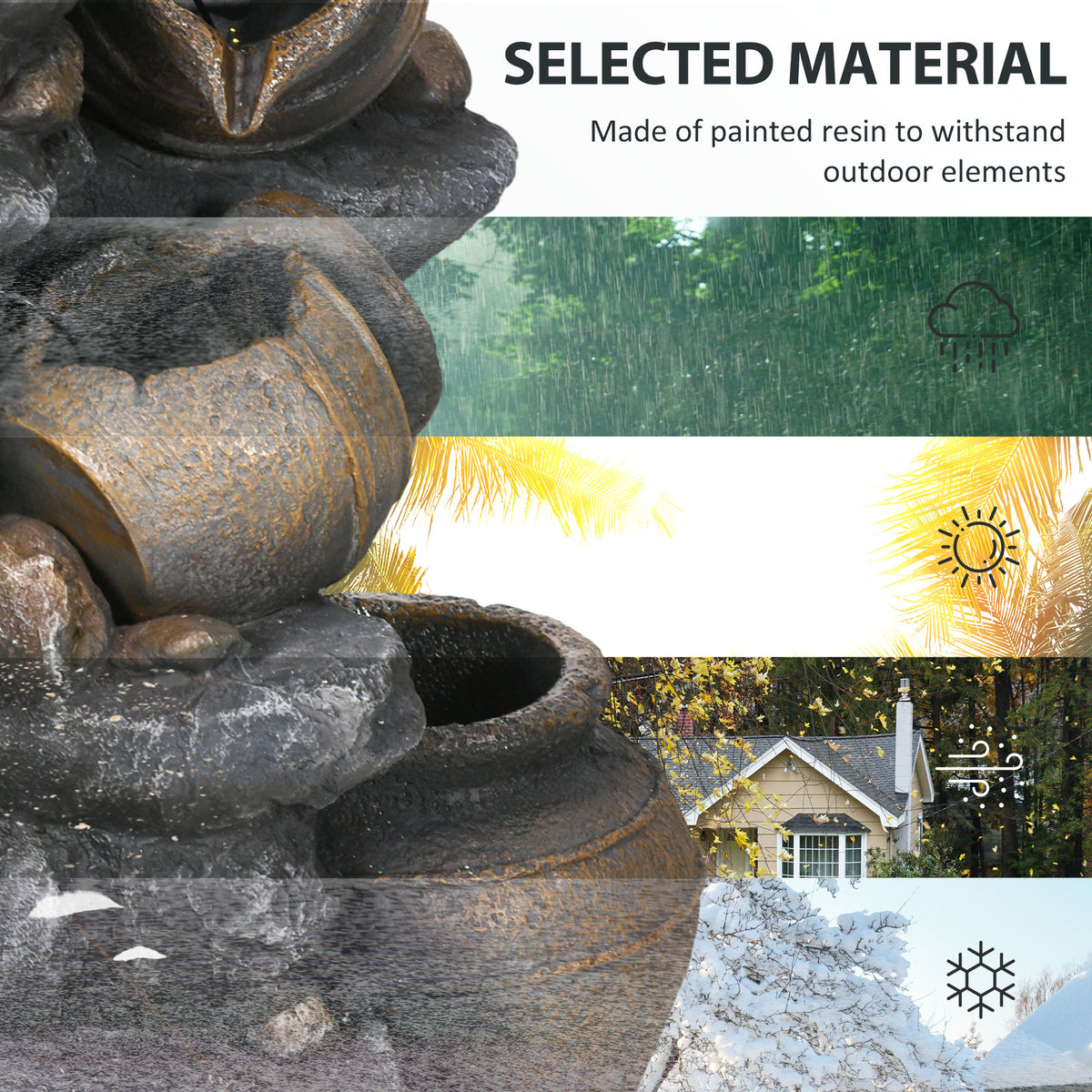 28.3" Solar Water Fountain, 4-Tier Resin Cascading Jars and Stacked Stones Outdoor Waterfall Fountain with LED Lights