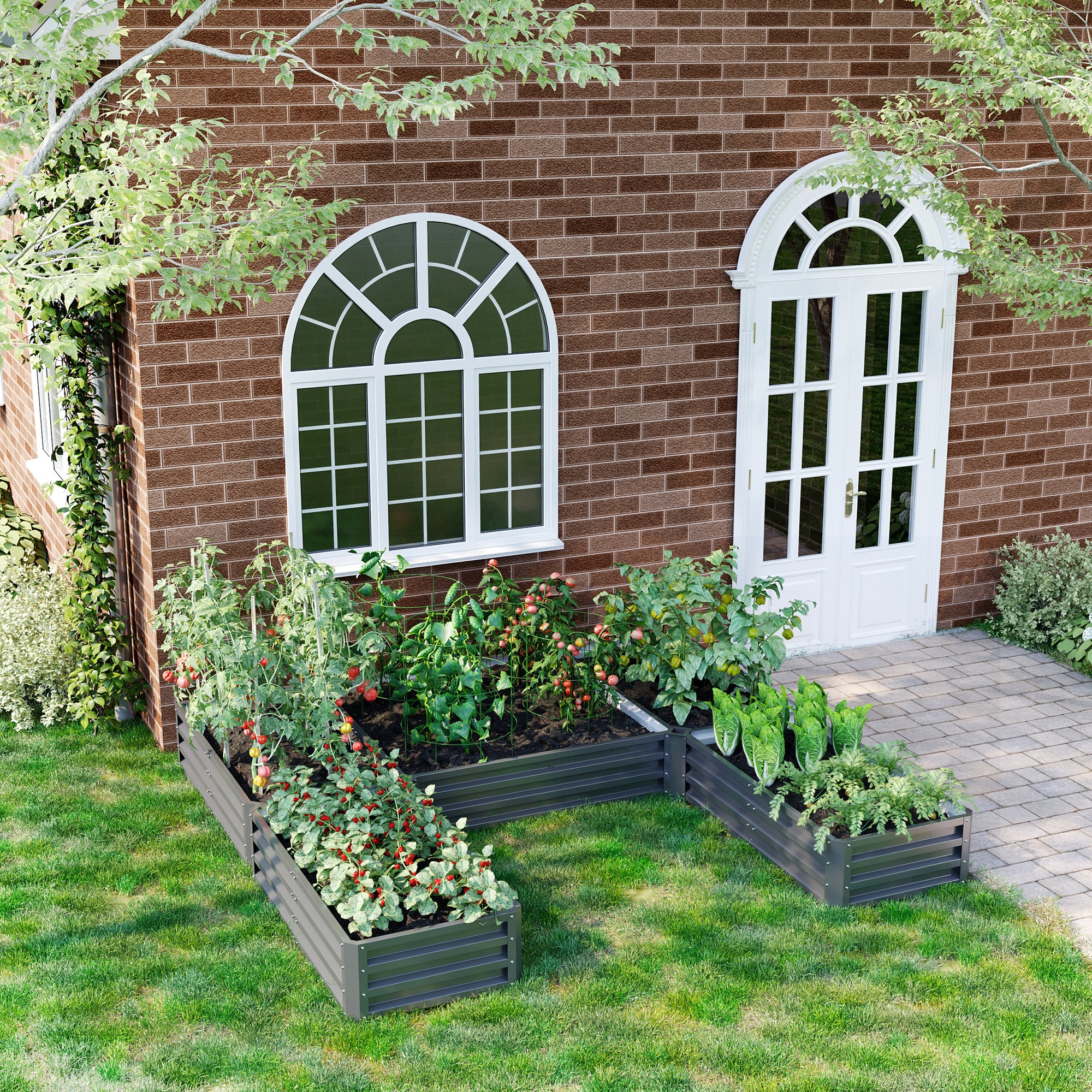 Steel Raised Garden Bed, Set of 5 Large Box Planters for Outdoor Plants Vegetables Flowers Herbs, 8x8x1ft, Gray - Gray - Image 2
