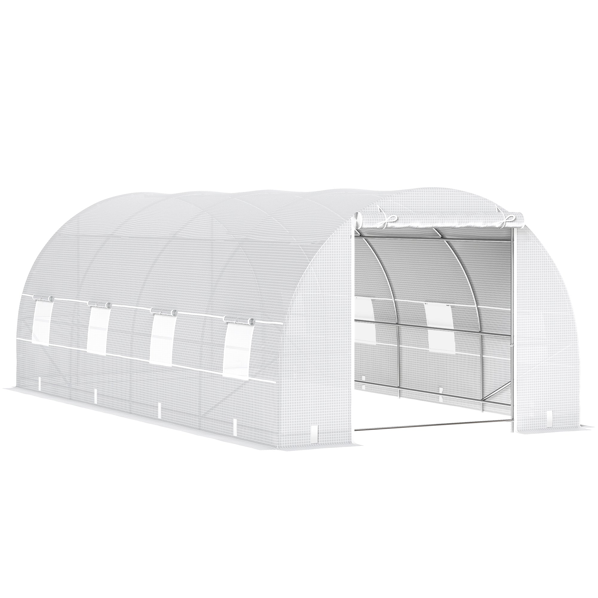 20' x 10' x 7' Walk-In Tunnel Greenhouse with Zippered Door & 8 Mesh Windows, Large Garden Green House Kit, Galvanized Steel Frame, White - White