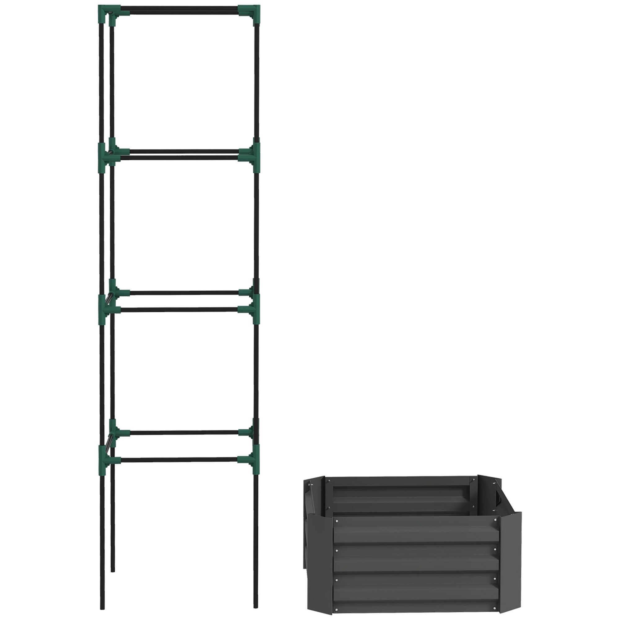 Galvanized Planter Box, 24" x 24" x 73.5" Raised Garden Bed with Tomato Cage for Climbing Vines, Dark Gray - Dark Gray