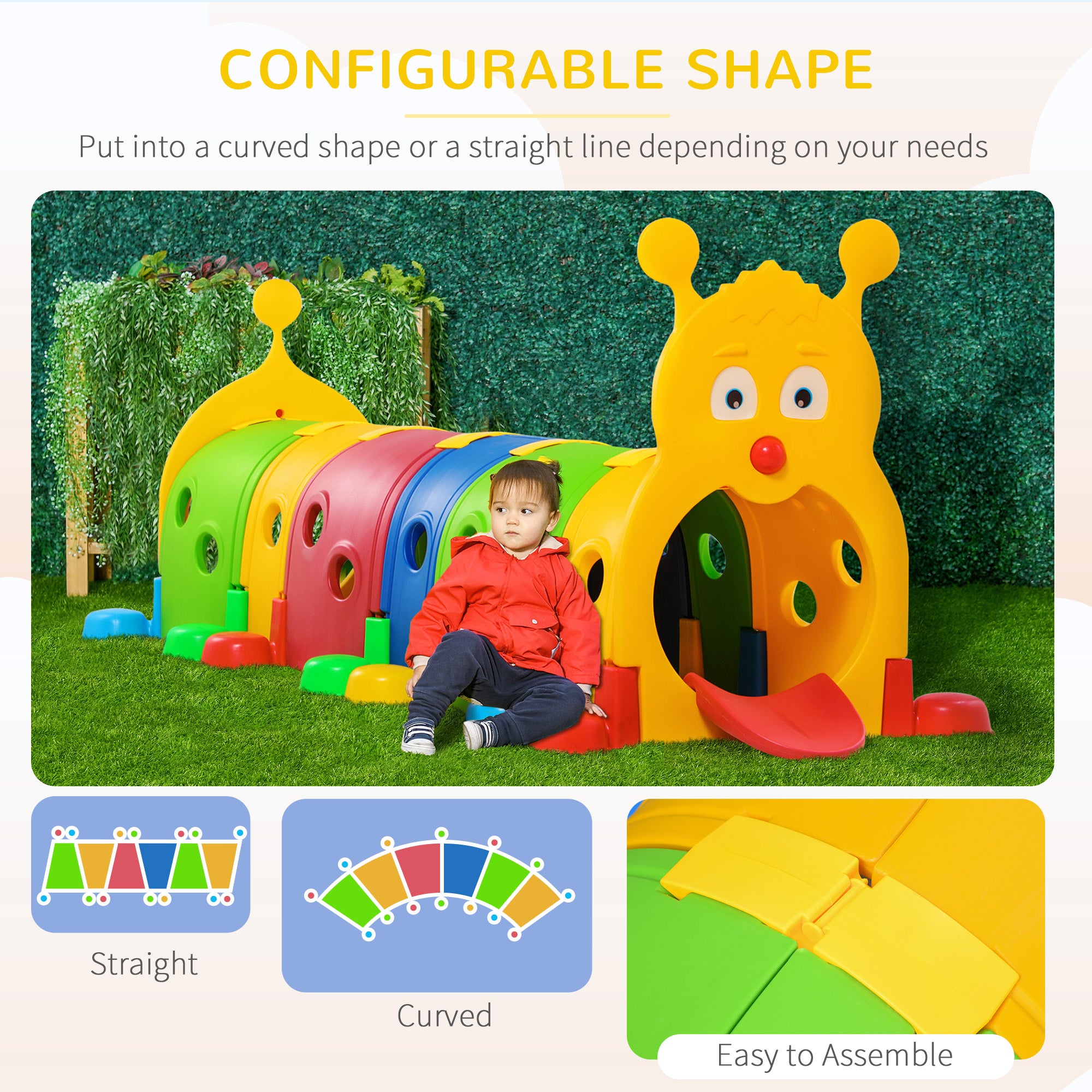 Caterpillar Play Tunnel, Toddler Tunnel for Kids Crawl and Climb Through, Kids' Play Structure Indoor Outdoor, 6 Sections, Multicolored