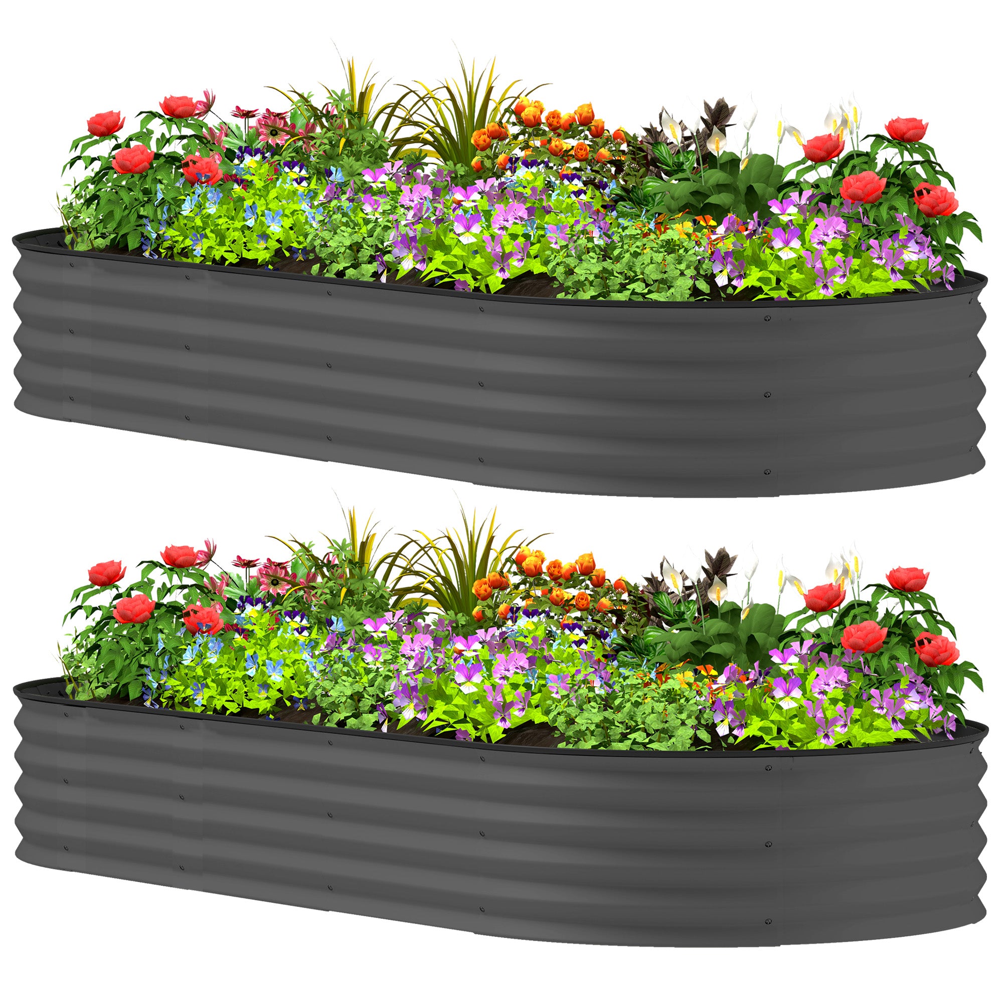 7' x 3' x 1' Raised Garden Bed Set, 2PCS Raised Beds for Gardening with Metal Plant Stakes, Dark Gray - Dark Gray
