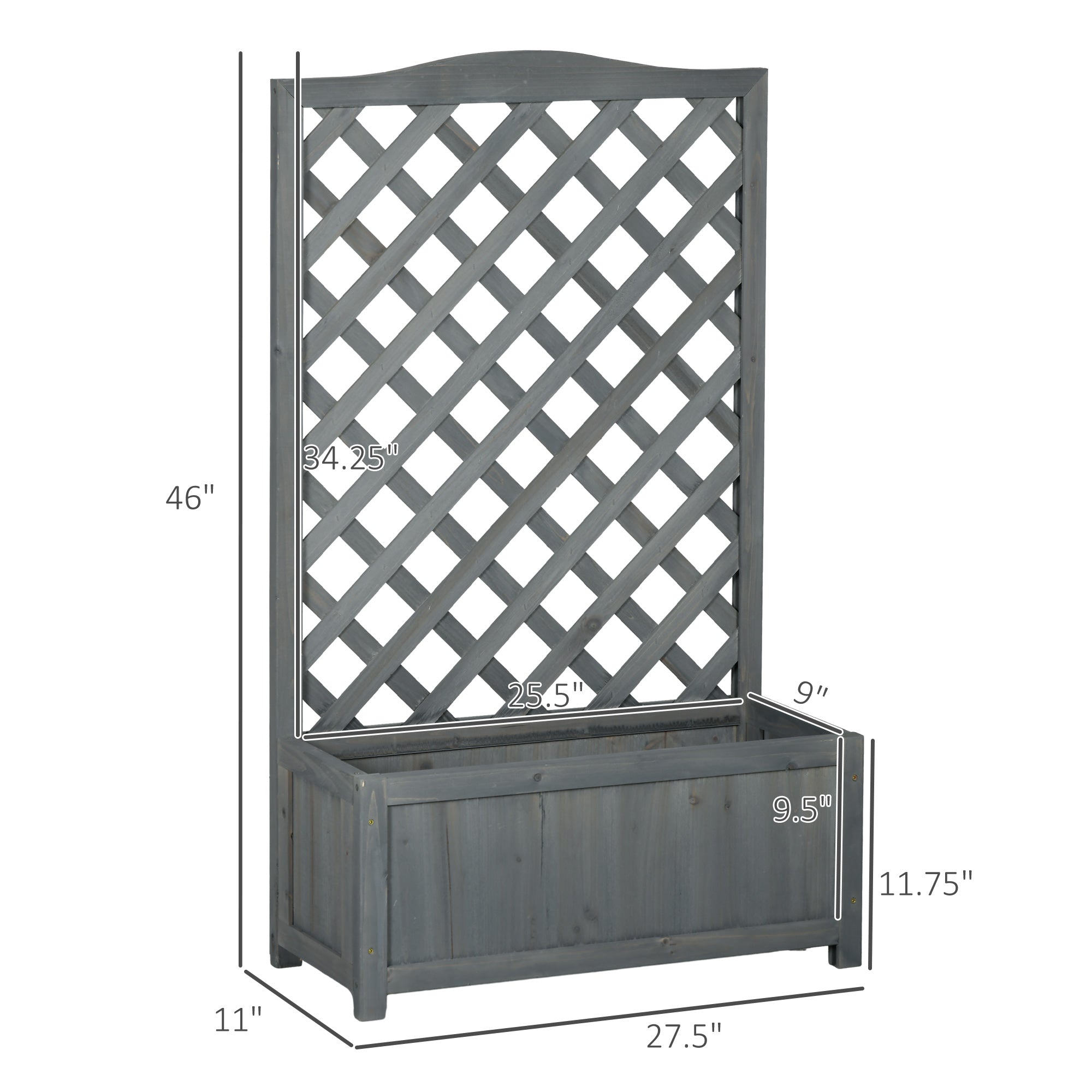 46" Wooden Planter with Trellis, Raised Garden Bed to Grow Vegetables, Herbs, Flowers for Backyard, Patio, Gray - Gray - Image 3
