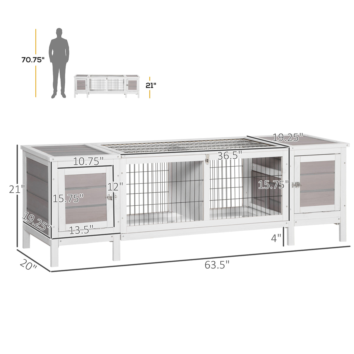 Rabbit Hutch, Bunny Cage, Guinea Pig House with Pull-Out Tray, and Divided Board for Indoor, White - White - Image 3