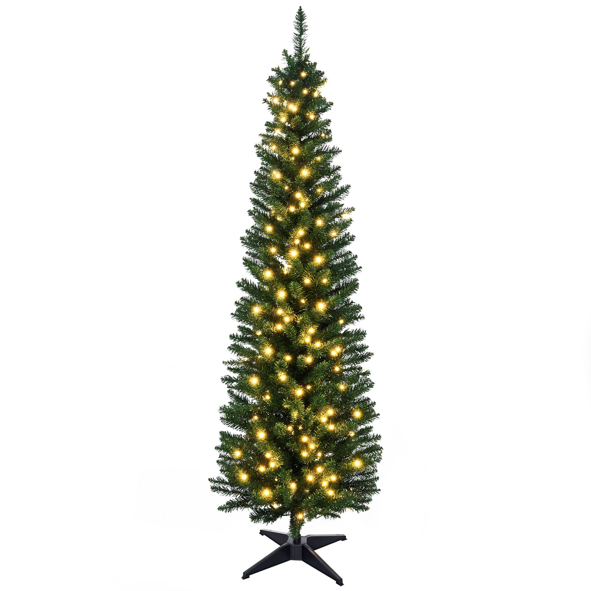 5' Tall Pre-Lit Slim Noble Fir Artificial Pencil Christmas Tree with Realistic Branches, 110 Warm White LED Lights and 294 Tips, Green