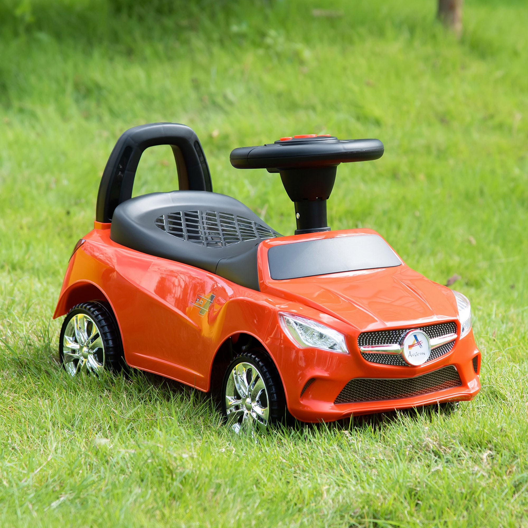 Kids Ride On Push Car, Foot-to-Floor Walking Sliding Toy Car for Toddler with Working Horn, Music, Headlights and Storage, Red