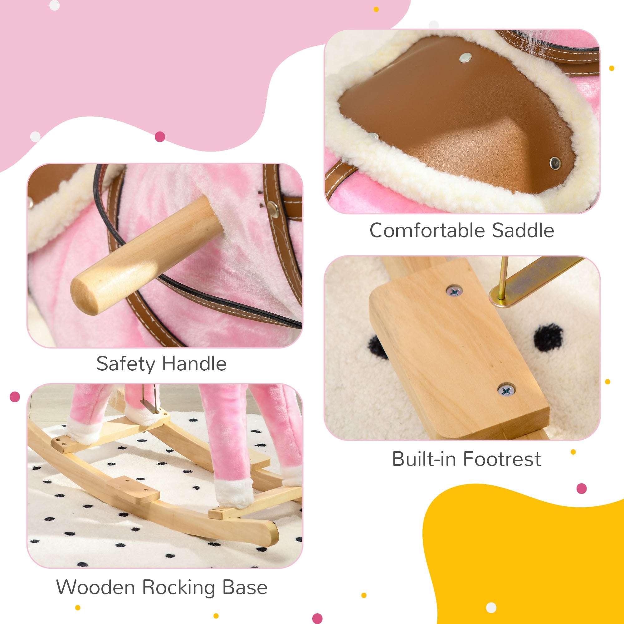 Rocking Horse Toddler Ride On Horse with Sound Saddle, Pink